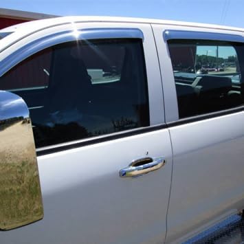 Chrome Side Window Visors Wind Vent Deflector for 2009-2014 Ford F150 Supercrew/Crew cab with 4 Full Size Doors,4pcs Outside Mount Tape-On Chrome Nice Sun Rain Guards Set 94155Y