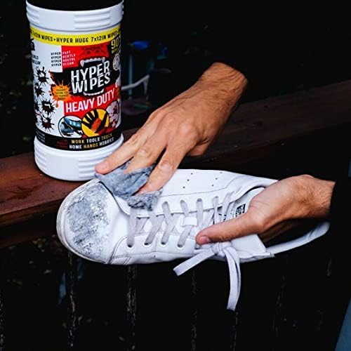 Hyper Wipes, 4 Pack Heavy Duty Hand & Tool Cleaning Wipes, 7"x12" Size Multi-Surface Cleaning Wipes, Degreasing, All Purpose Cleaner, Bathroom, Mechanic, Work Surface Wipes, 140 Count Canister