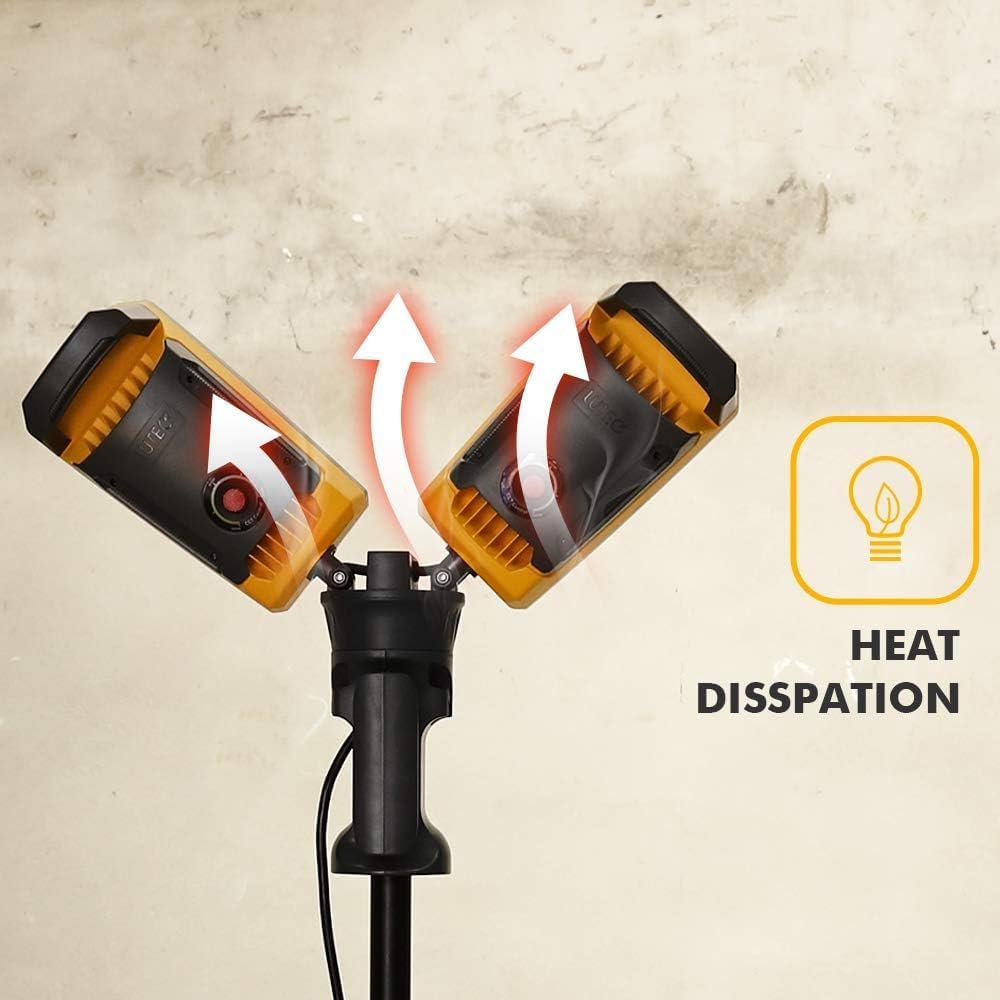 LUTEC 【Upgraded】 6290Max 15000 Lumen 138W Dimmable LED Work Light with Telescoping Tripod, Adjustable Color Temperature Dual-Head Work Light with Stand and 8 Ft 3-Prong Power Cord