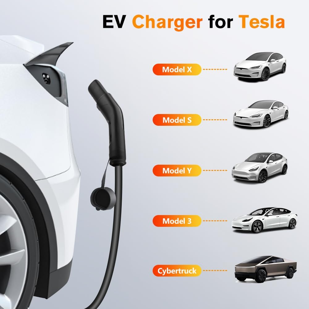 Portable Electric Car Charger Level 2 EV Charger 32A 240V for Tesla 21ft Cable NEMA 14-50P Compatible with All Tesla Models X/Y/3/S
