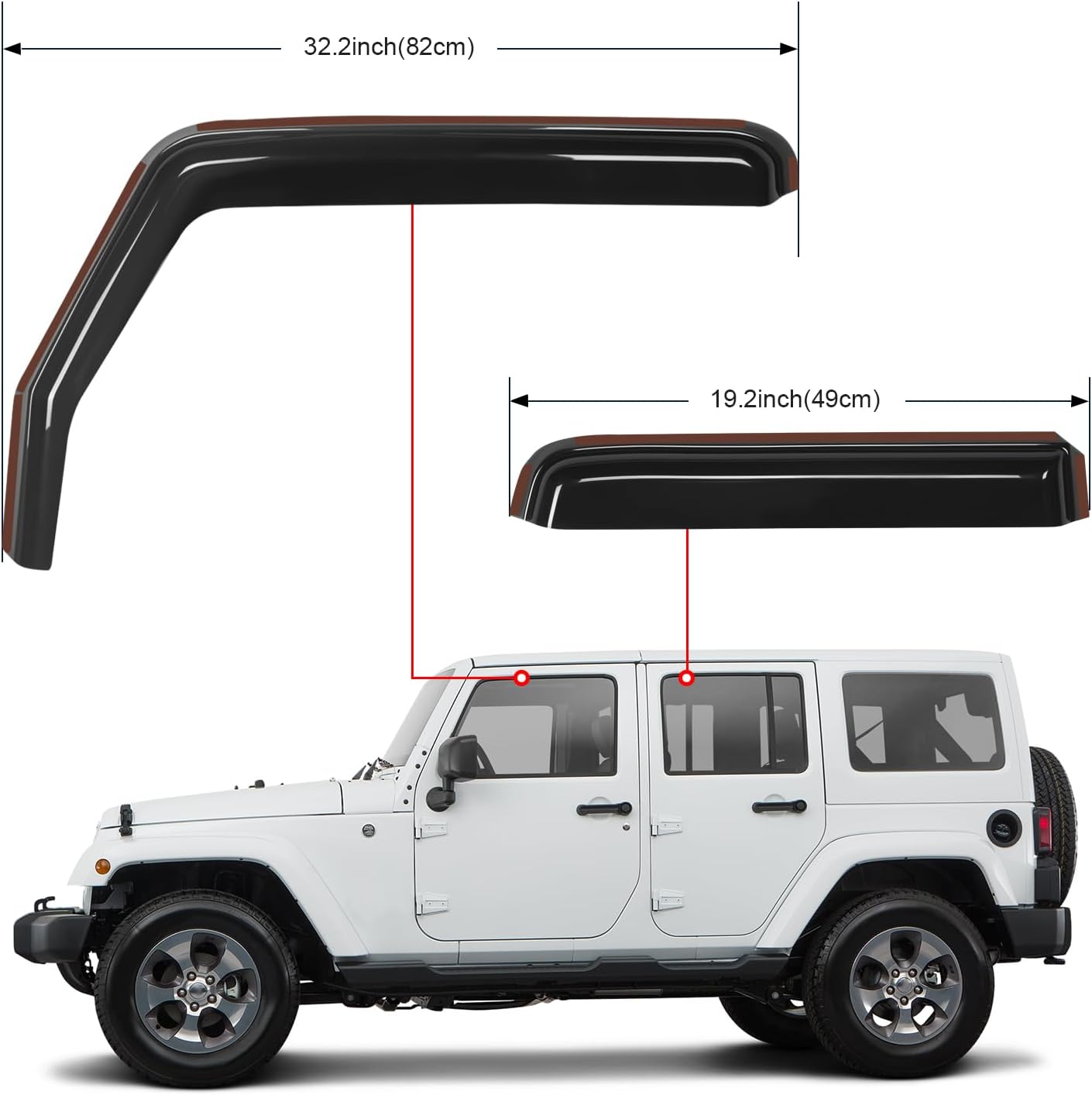 Nilight in Channel Rain Guards for Wrangler JK 2007 2008 2009 2010 2011 2012 2013 2014 2015 2016 2017 2018 Unlimited 4-Door Window Deflectors, Vent Window Visors