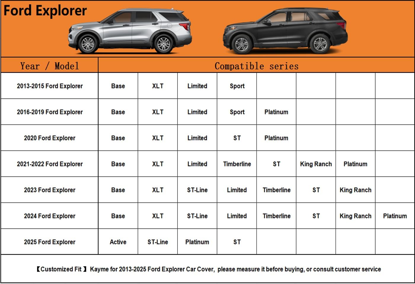 Kayme 6 Layers SUV Car Cover Custom Fit for Ford Explorer(2006-2025) Waterproof All Weather for Automobiles, Outdoor Full Cover Rain Sun UV Protection.Silver