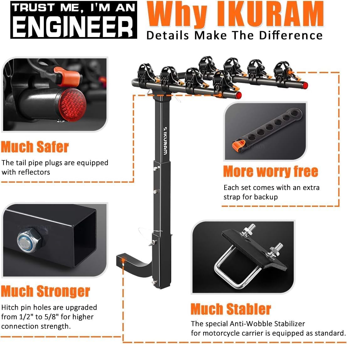 4 Bike Rack Bicycle Carrier Racks Hitch Mount Double Foldable Rack for Cars Truck SUV Fits 2" Receiver, Tie Down Strap, Anti-Rattle Hitch Tightener & Locking Hitch Pin