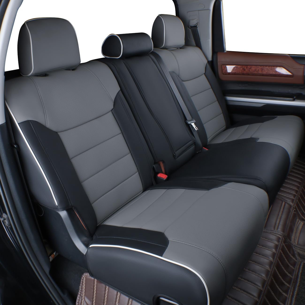 EKR Custom Fit Tacoma Leather Car Seat Covers for Select Toyota Tacoma 2012 2013 2014 2015 (Regular Seats)- Full Set, Leathere (Black/Gray)