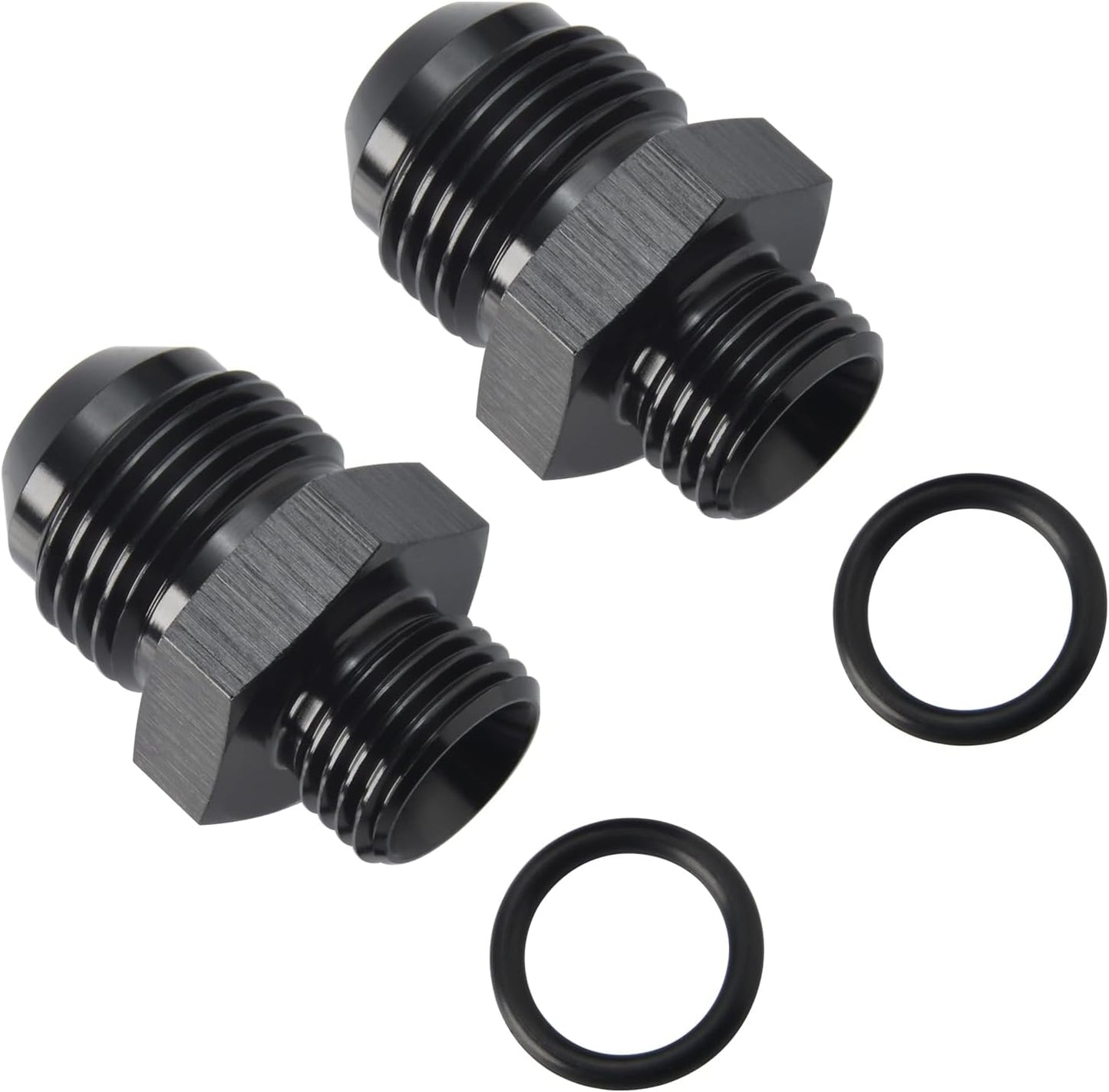 8AN Male Flare to 6AN ORB O-ring Boss Fuel Pump Rail Adapter Fitting Aluminum Black, Pack of 2