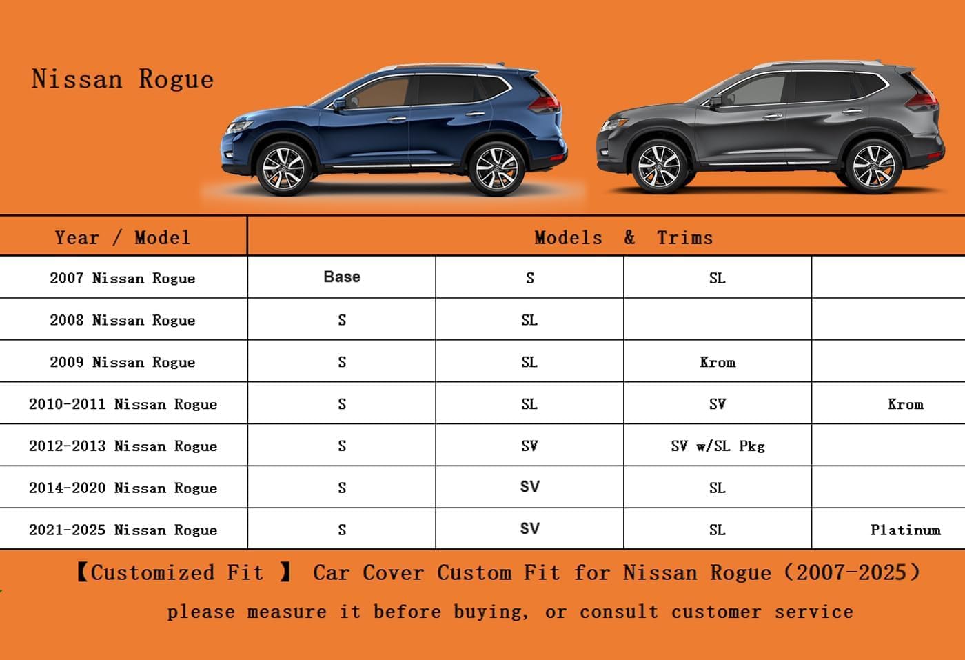 Kayme 6 Layers SUV Car Cover Custom Fit for Nissan Rogue (2007-2025) Waterproof All Weather for Automobiles, Outdoor Full Cover Rain Sun UV Protection.Silver