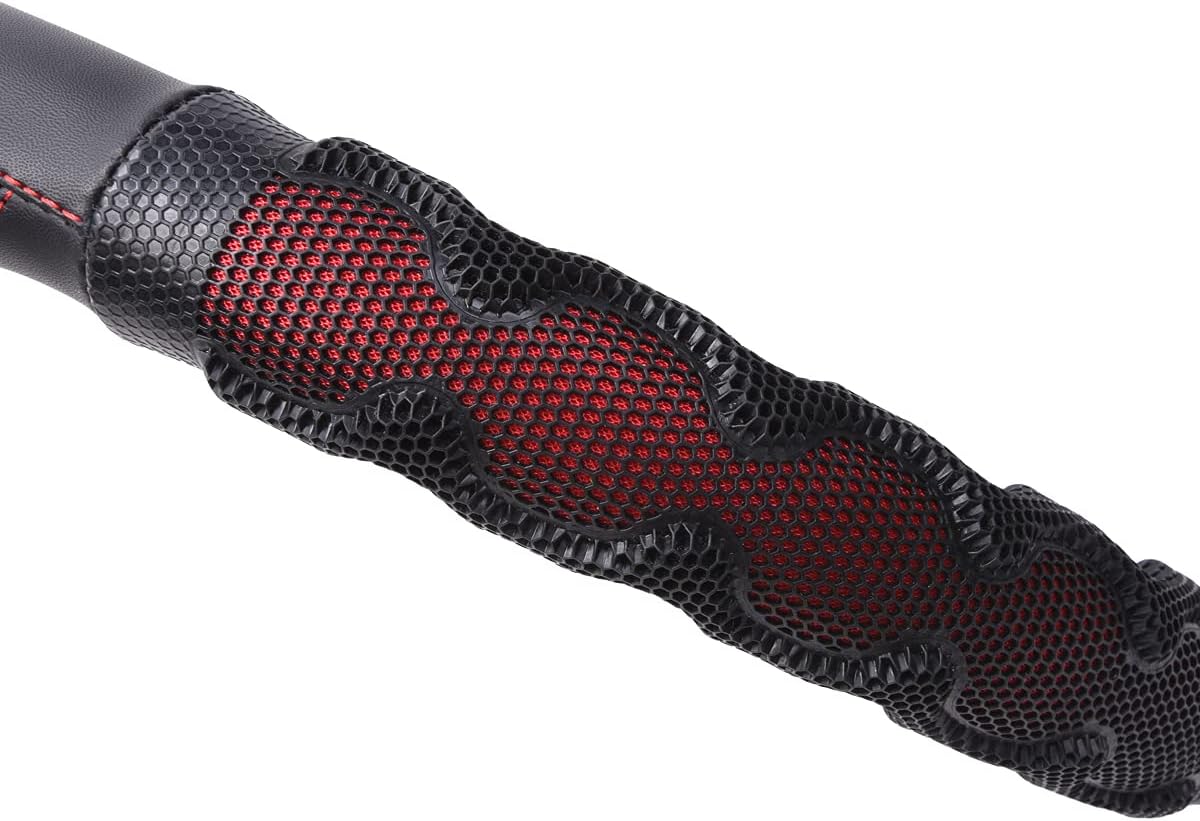 Flying Banner car Steering Wheel Cover Faux Leather Massage Universal fit 3D Honeycomb Hole Anti-Slip Sporty 15 Inches (Red with Black)