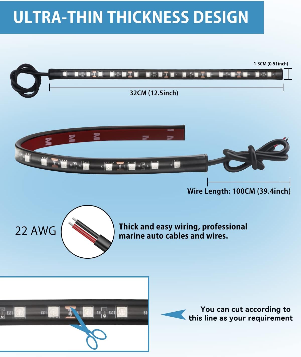 12V Led Light Strip 12.75Inch Waterproof Led Light Strips for Cars Motorcycles Golf Cart Interior & Exterior Marine Boat Pink Led Strip 12V 5050 18SMD,Pack of 4