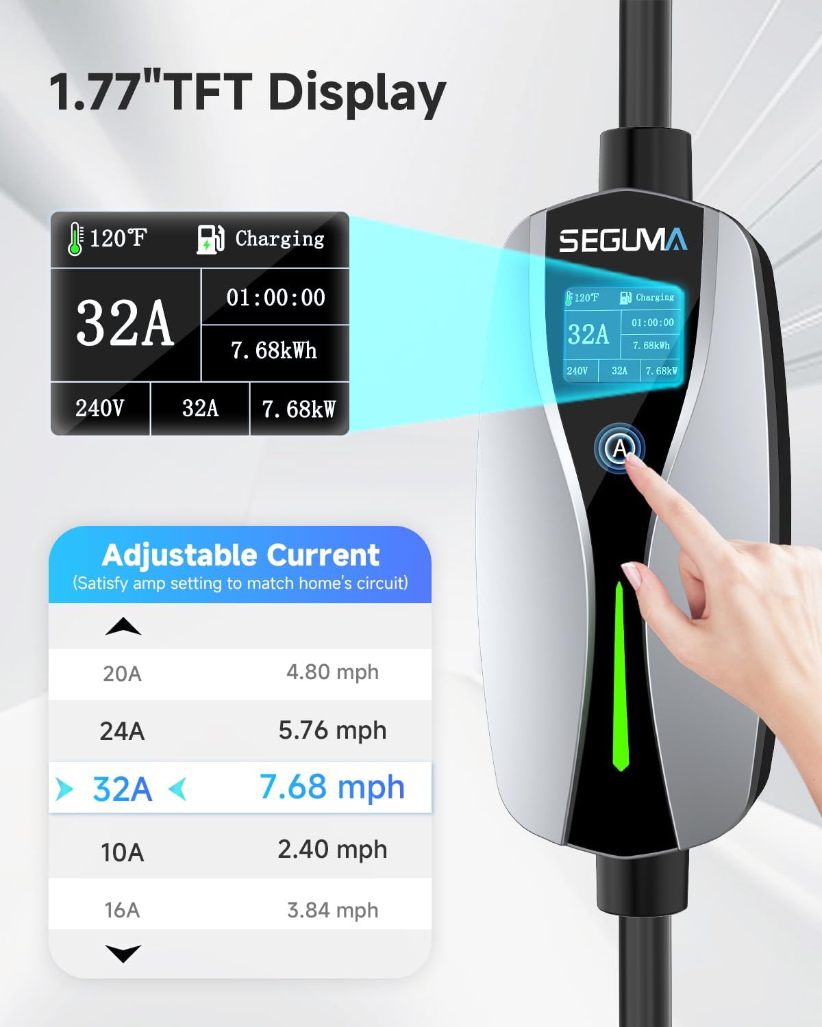 EV Charger Level 2 for Tesla(32Amp 240V 7.68kW), NEMA 14-50 Plug NACS EV Chargers, 25FT Adjustable Current Portable Electric Car Charger Compatible with All Nacs