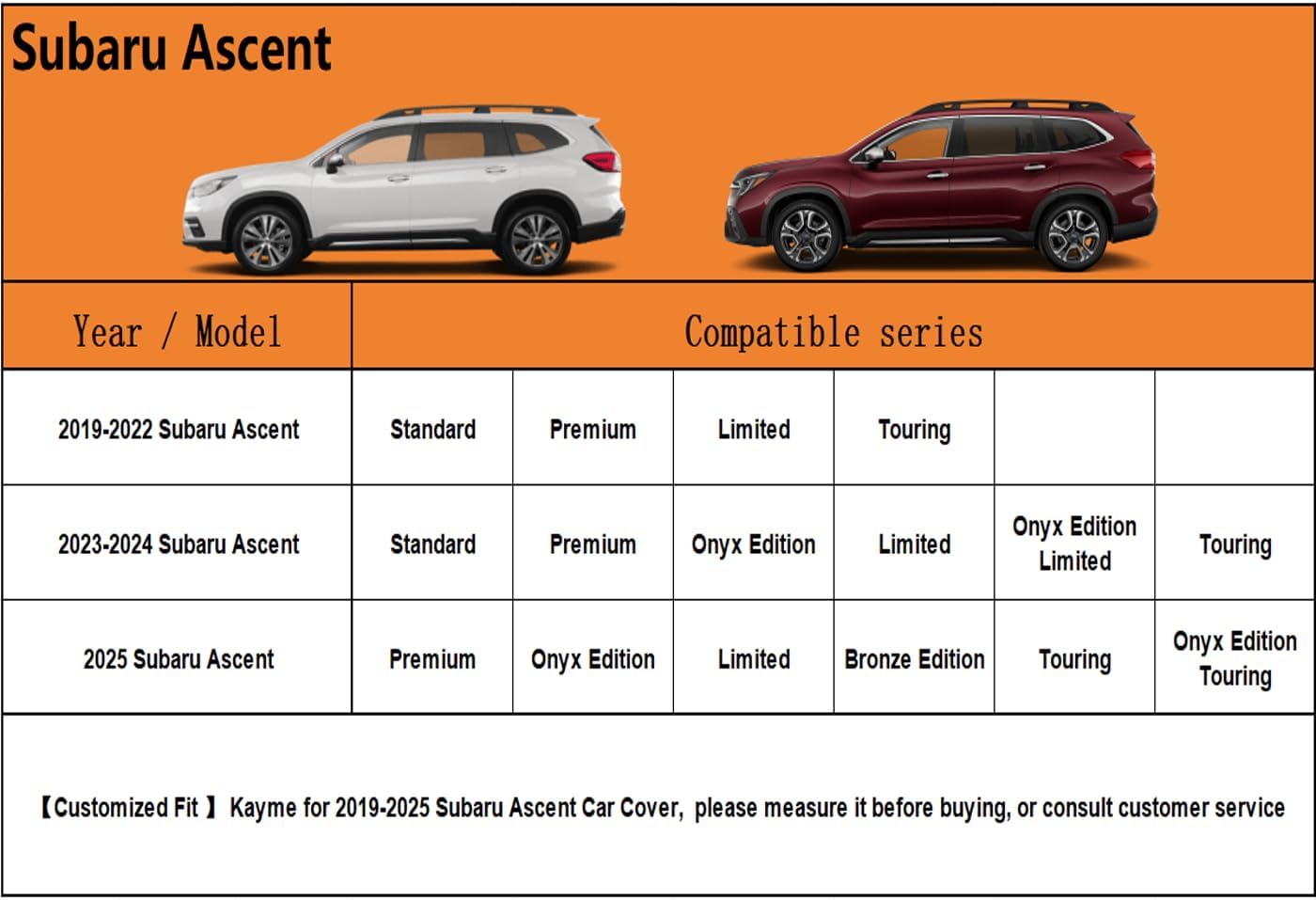 Kayme 6 Layers SUV Car Cover Custom Fit for Subaru Ascent(2018-2025) Waterproof All Weather for Automobiles, Outdoor Full Cover Rain Sun UV Protection.Silver