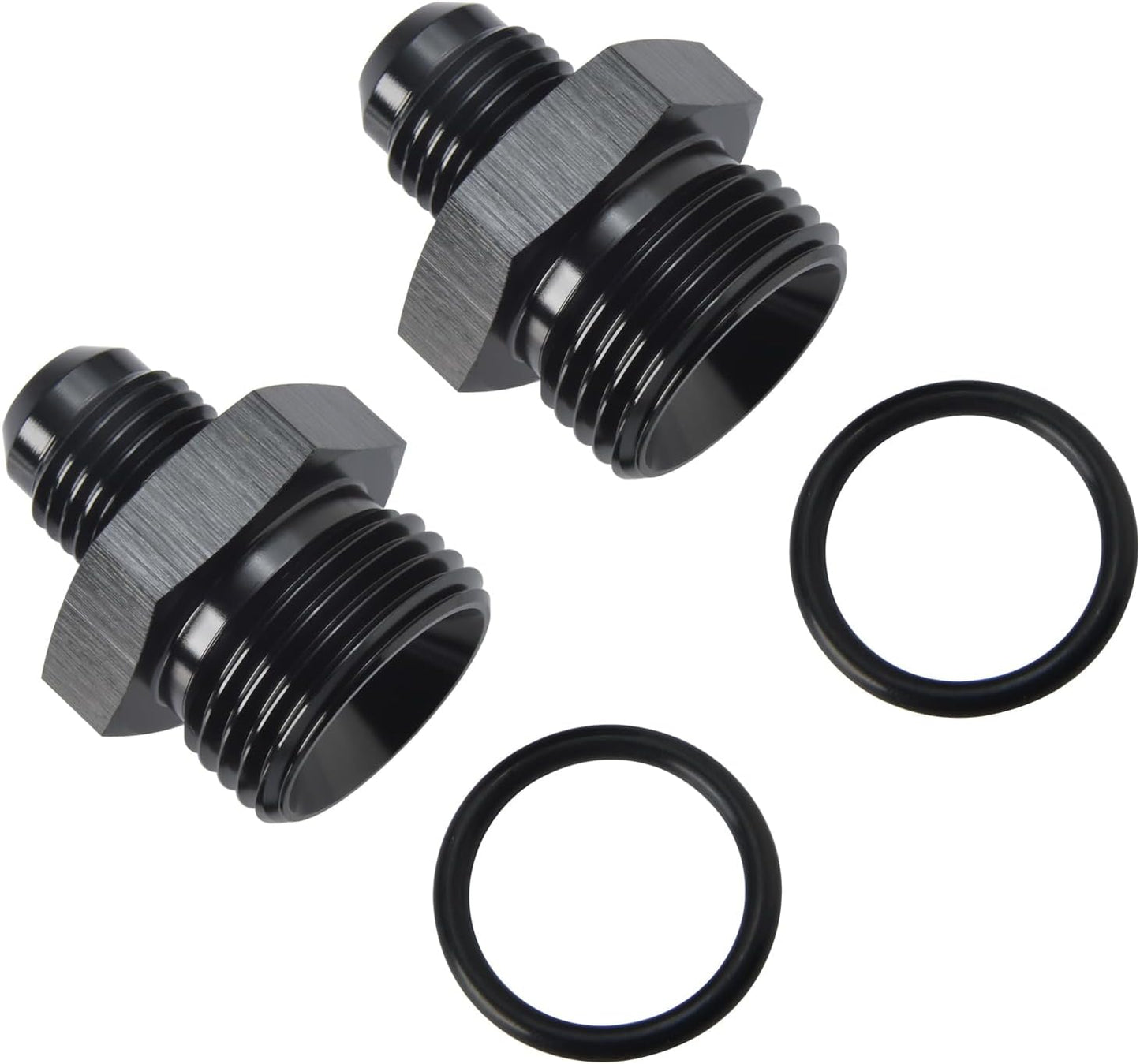 6AN Male Flare to 10AN ORB O-ring Boss Fuel Pump Rail Adapter Fitting Aluminum Black, Pack of 2