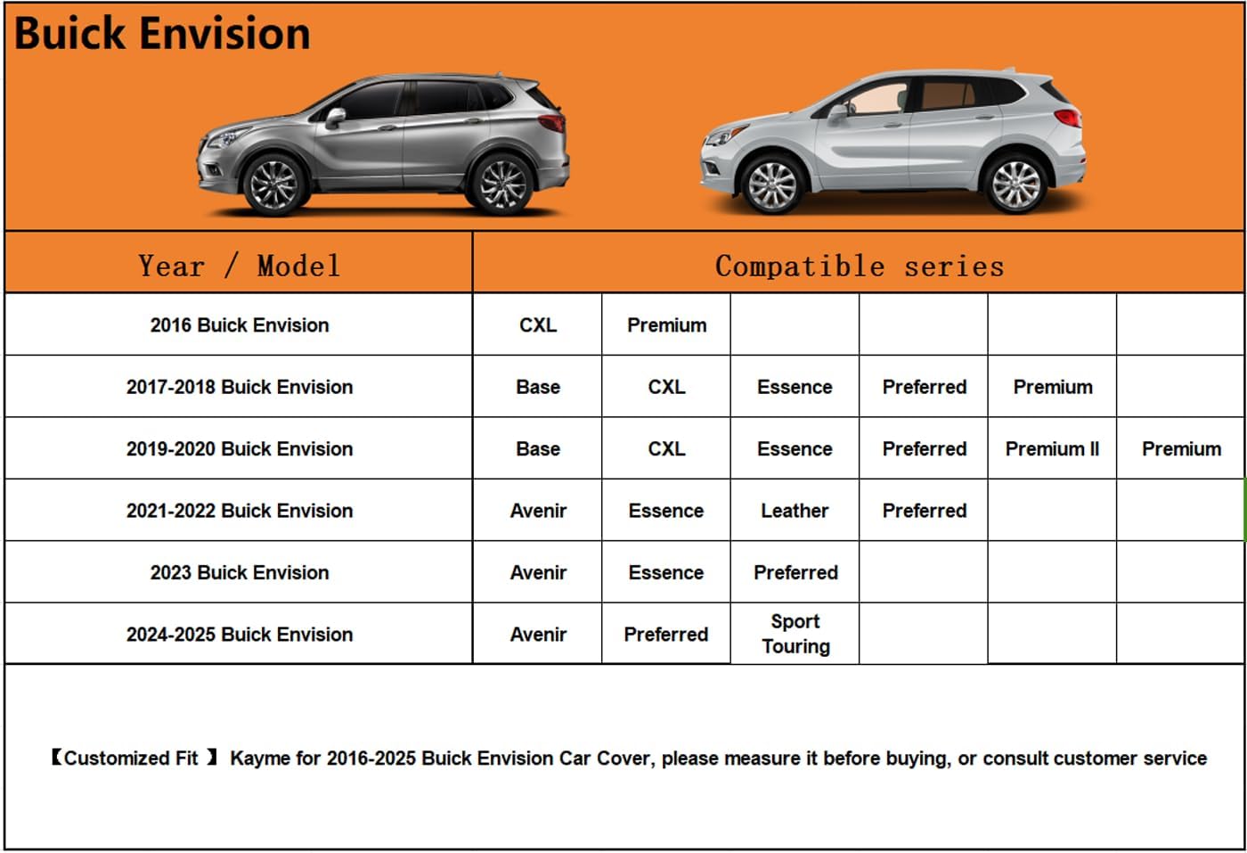 Kayme 6 Layers SUV Car Cover Custom Fit for Buick Envision (2015-2025) Waterproof All Weather for Automobiles, Outdoor Full Cover Rain Sun UV Protection.Silver