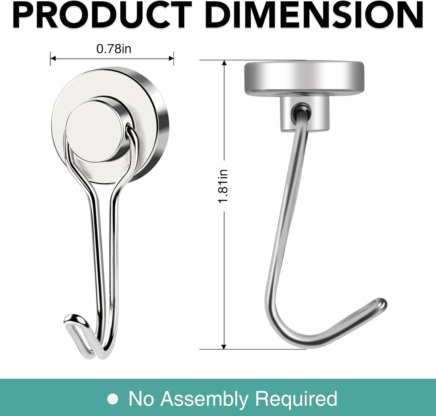 MIKEDE Magnetic Hooks, 40LB Strong Neodymium Magnet Hooks Heavy Duty, Magnetic Swivel Hooks for Hanging, Rust Proof Strong Magnets with Hook Magnetic Metal Hanger for Fridge, Toolbox - 4 Pack