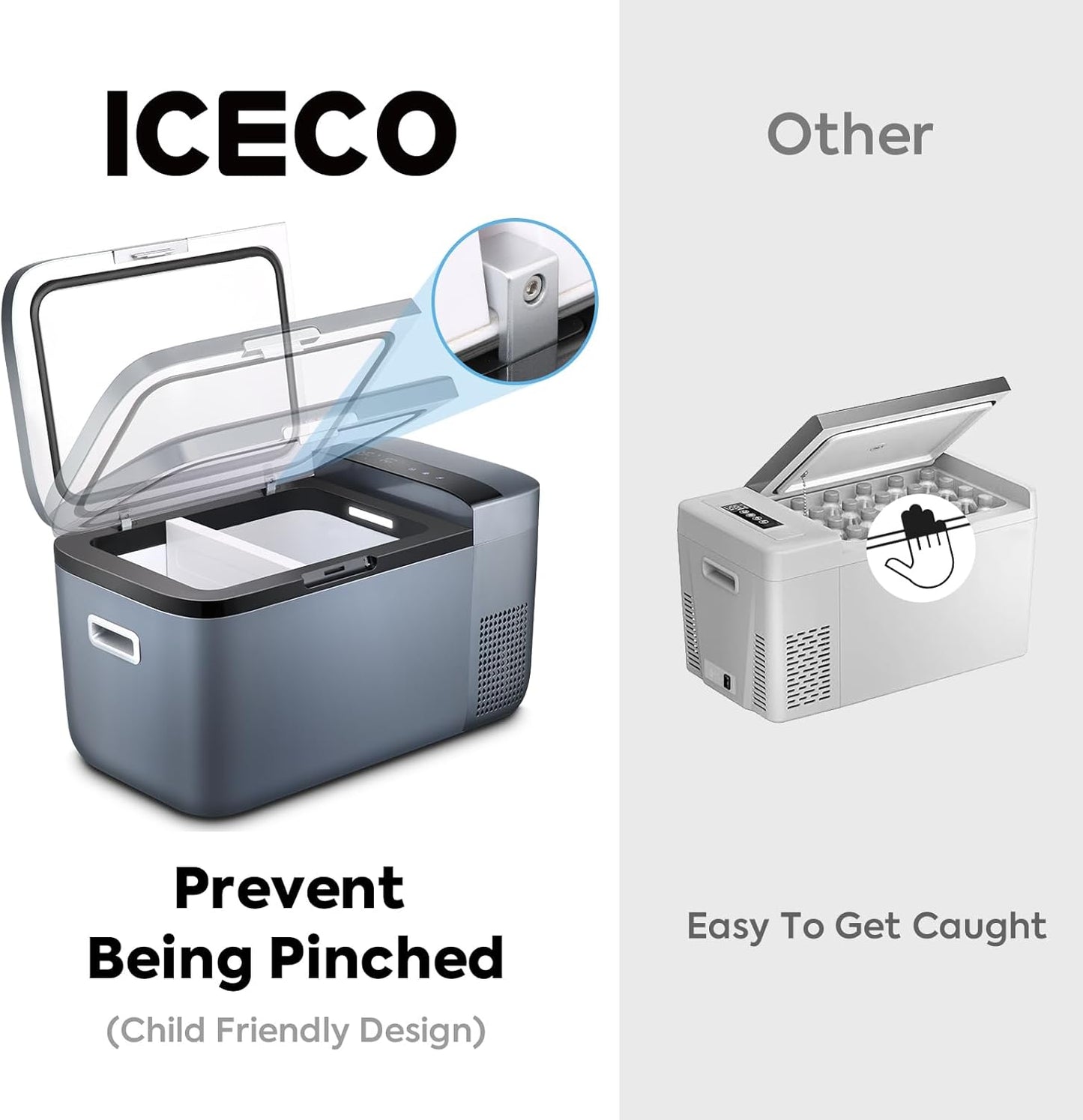 ICECO GO20 Dual Zone 12V Refrigerator, Portable Fridge Freezer with SECOP Compressor, DC 12/24V, AC 100-240V, 0℉ to 50℉, Electric Cooler for Truck, RV, SUV, Outdoor, Driving, 21 Quart, Gray