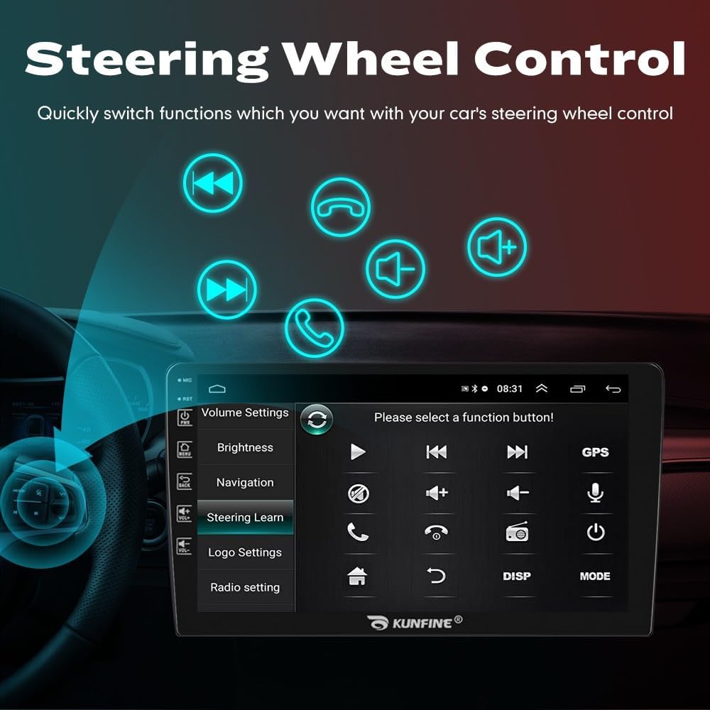 Kunfine Car CarPlay Android Auto Navigation Stereo GPS Radio Reverse Camera Display 9" IPS Touchscreen Headunit Tablet Pad Media Player For Peugeot 301 13-22 if Applicable Octa Core 3G+32G Matte Black