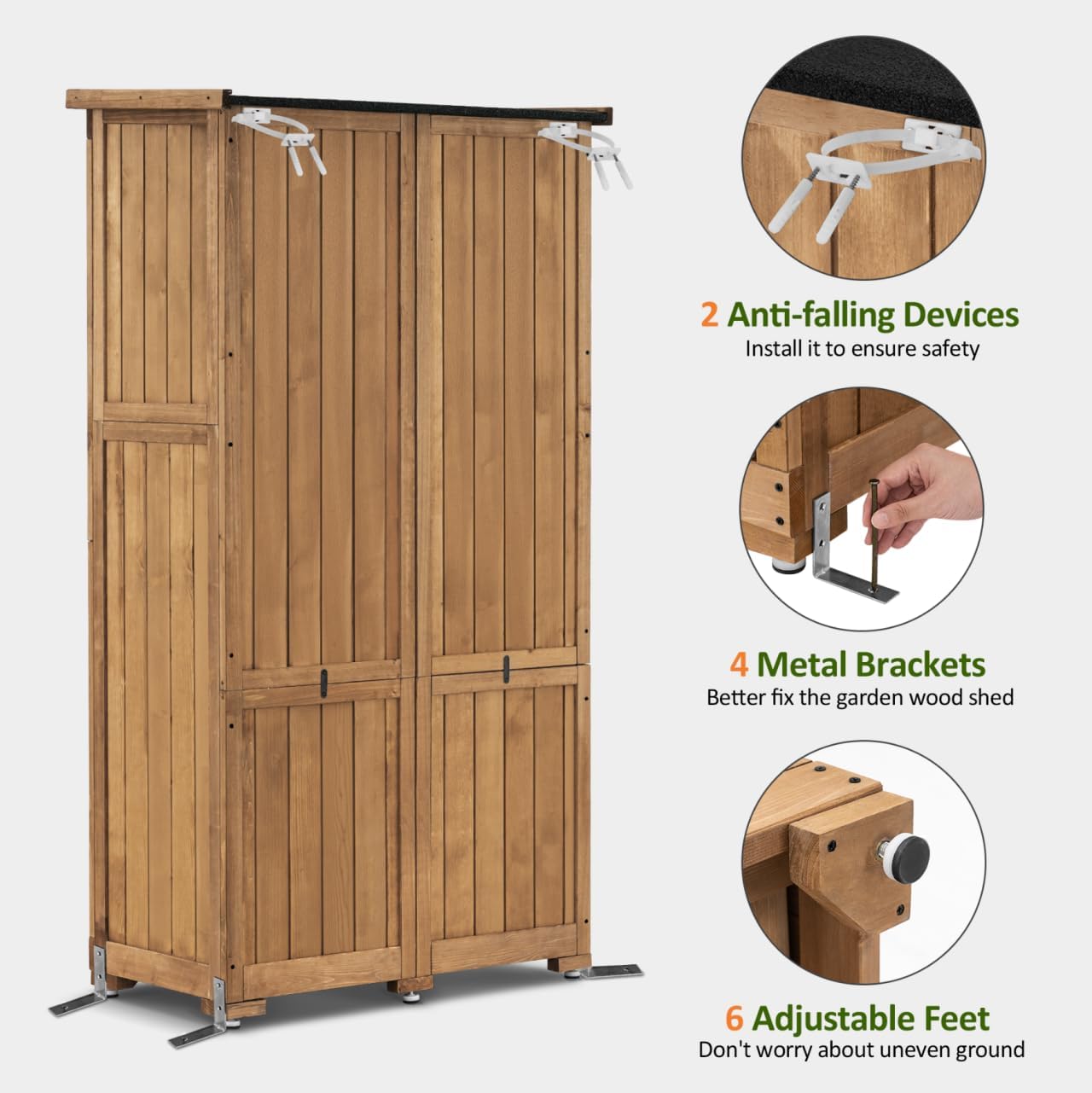 MCombo Outdoor Storage Cabinet, Garden Storage Shed, Outside Vertical Shed with Lockers, Outdoor 63 Inches Wood Tall Cabinet for Yard and Patio 0870 (Natural)