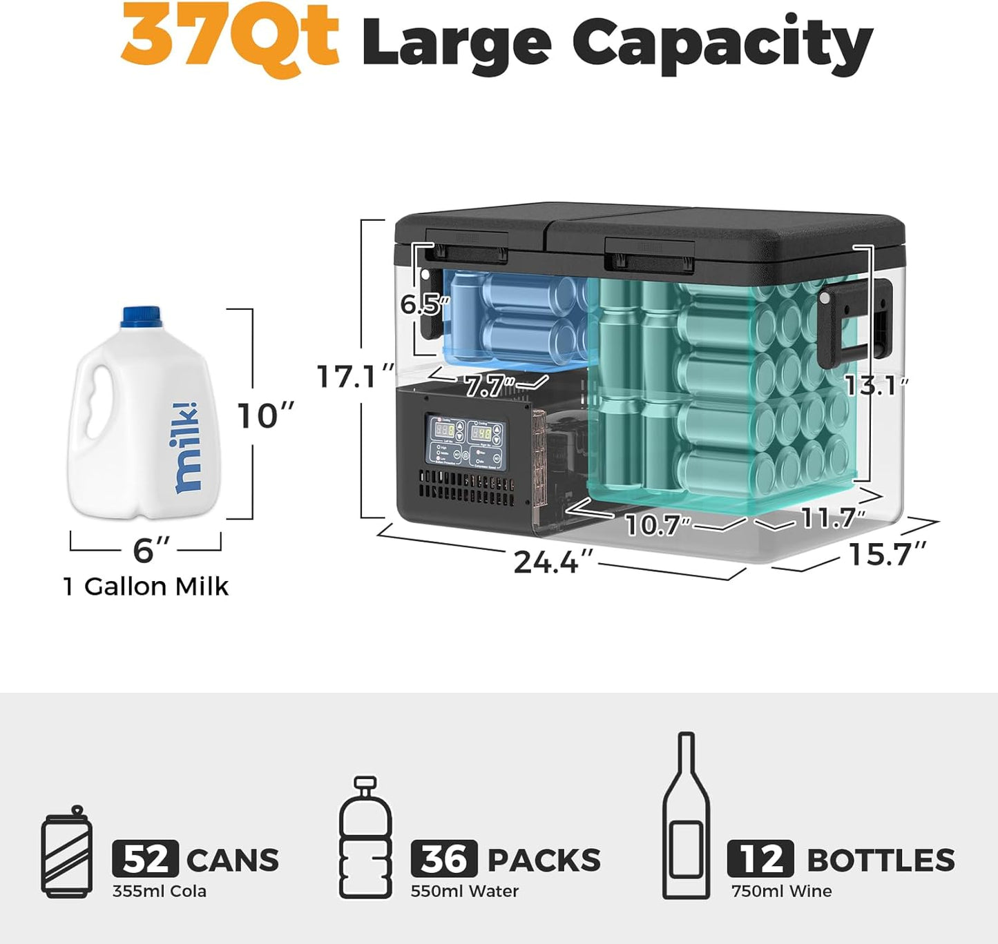 Setpower PT35 Car Refrigerator with AC Adapter,35L Dual Zone Portable Freezer,12 Volt Refrigerator Electric Cooler for Car camping, RV,Truck,Vehicles,Travel and Home Use,12/24V DC & 110/240V AC,0℉-50℉