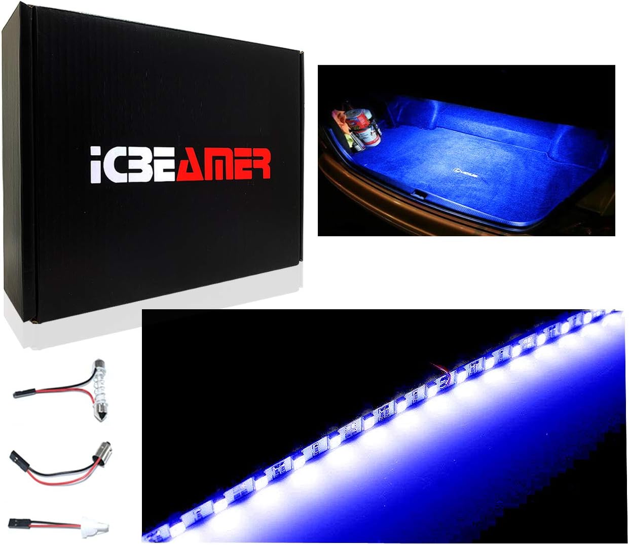 ICBEAMER 12" High Power Blue 18 SMDs 2835 LED Strip Light Universal Fit Car Trunk Cargo Area or Interior Illumination Cargo Area or Interior Illumination Decoration, Auto Accessories