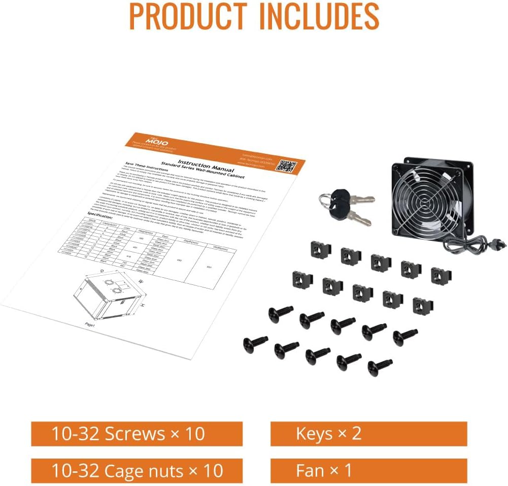 Tecmojo 12U Wall Mount Rack Network Cabinet for 19” IT Equipment,with Lockable Mesh Door and Removable Side Panels,Cooling Fan,Black,17.7inch Deep