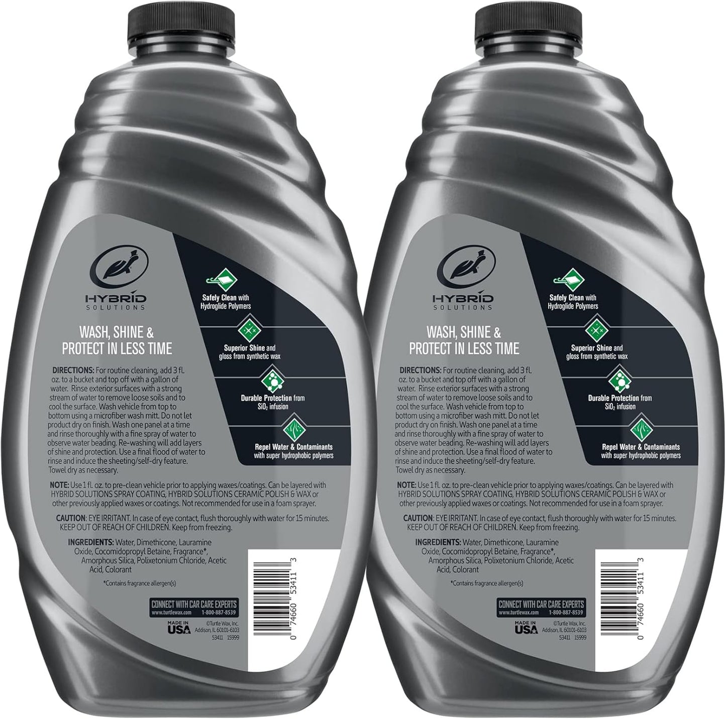 Turtle Wax 53888 Hybrid Solutions Ceramic Wash and Wax, Easy Clean Ceramic Infused Formula Removes Dirt and Grime, Long Lasting Shine and Protection for Cars, Trucks and More, 48 oz. (Pack of 2)