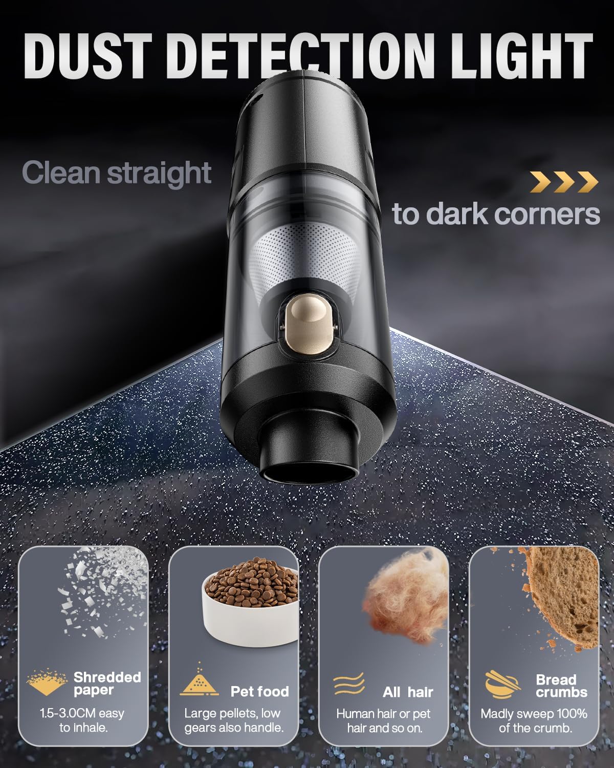 Handheld Car Vacuum Portable Cordless, 21000Pa High Power Handheld Vacuum with 2 Gear Adjustment - Brushless Motor,4 in 1 Air Duster and Vacuum Cleaner with LED Light,Dual Filters,for Home Car Office