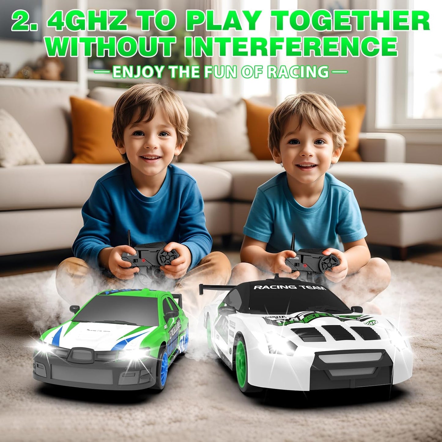 Remote Control Car 2.4GHz 1:24 Scale 4WD RC Drift Car 15KM/H High Speed Drifting RC Cars with Cool Lights, Two Batteries and Extra Tires Toys for Kids Boys Girls Adults, Green