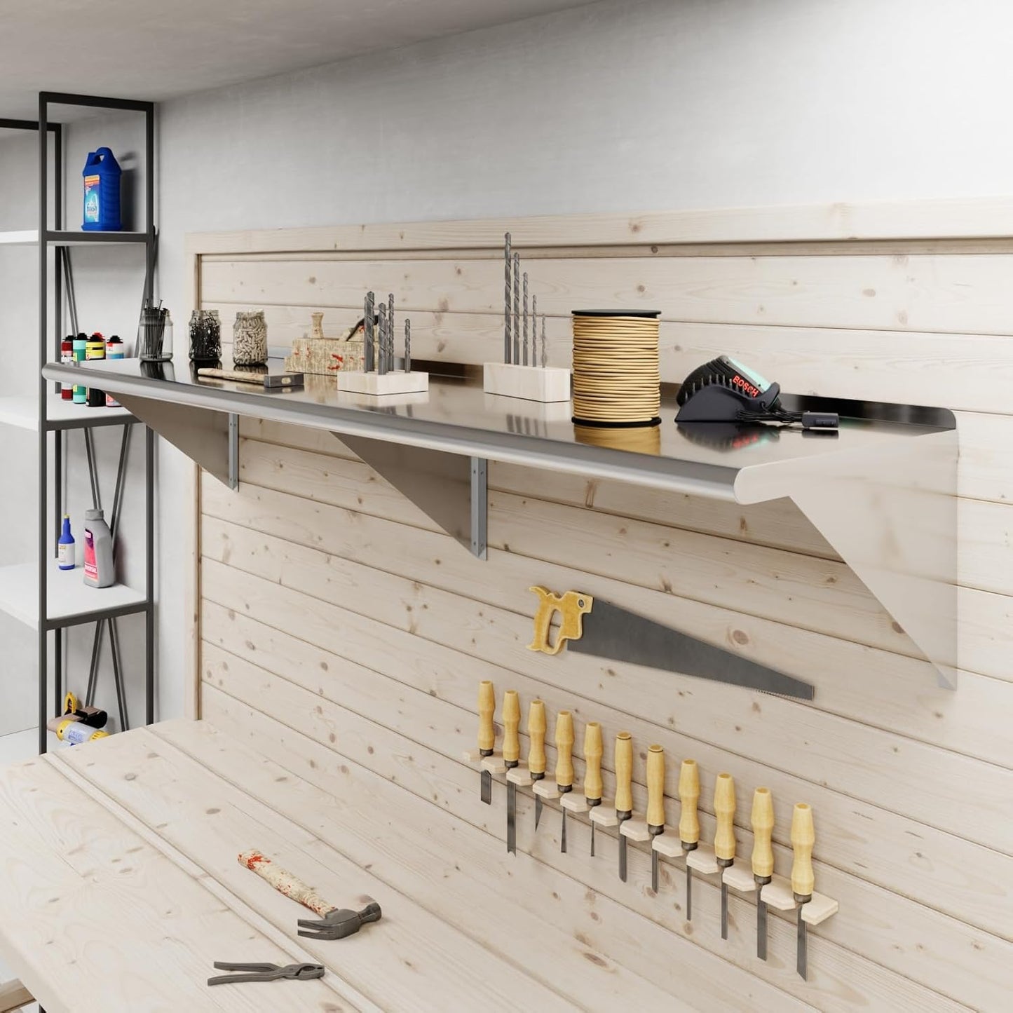 AmGood 72" Long X 18" Deep Stainless Steel Wall Shelf | NSF Certified | Appliance & Equipment Metal Shelving | Kitchen, Restaurant, Garage, Laundry, Utility Room