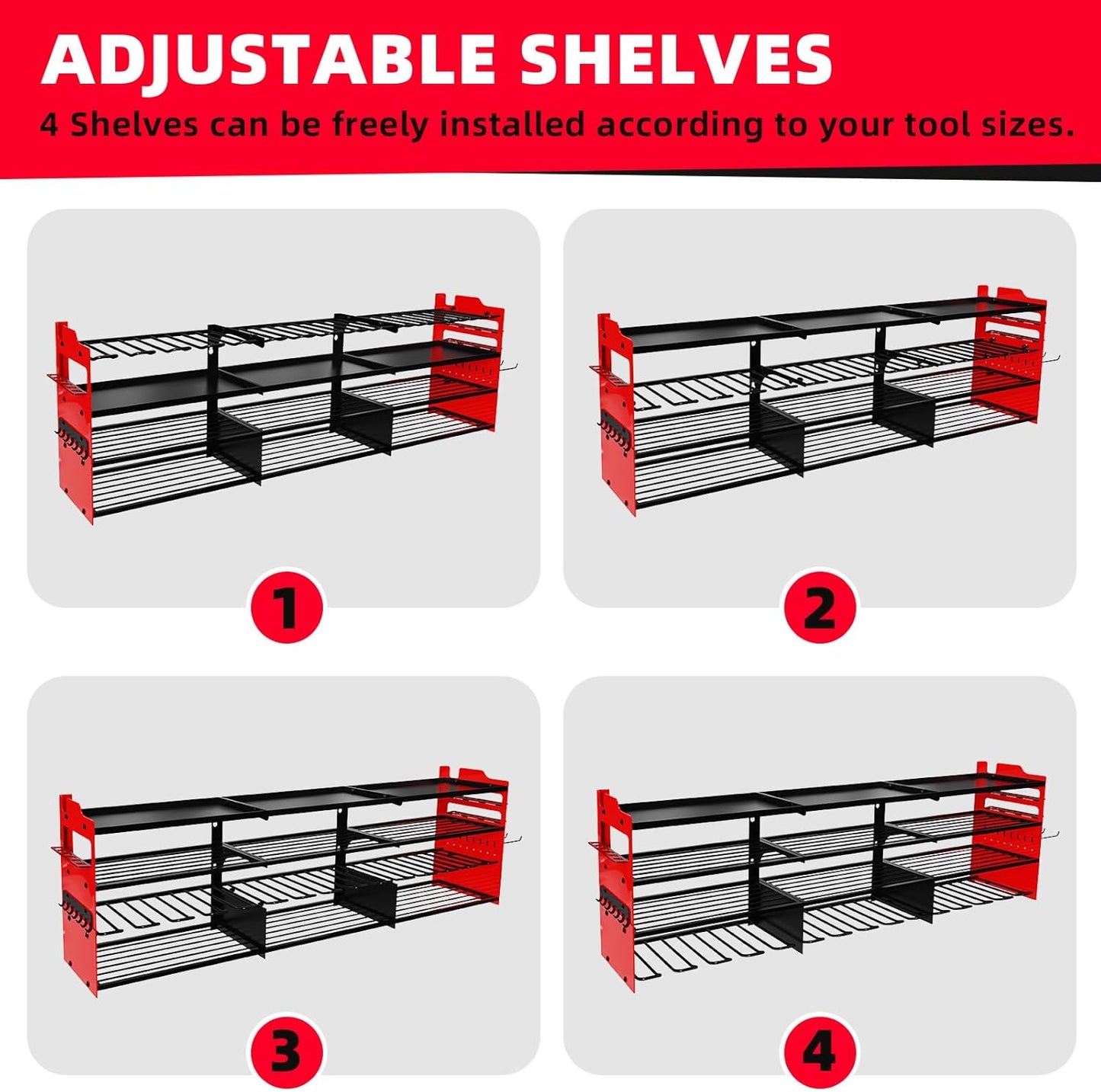 Power Tool Organizer Wall Mount with 12-Drill Holders-800Lbs Load Heavy Duty Metal 4-Layers Garage Storage and Organization Adjustable Battery Tools Rack Utility Racks Gifts for Men