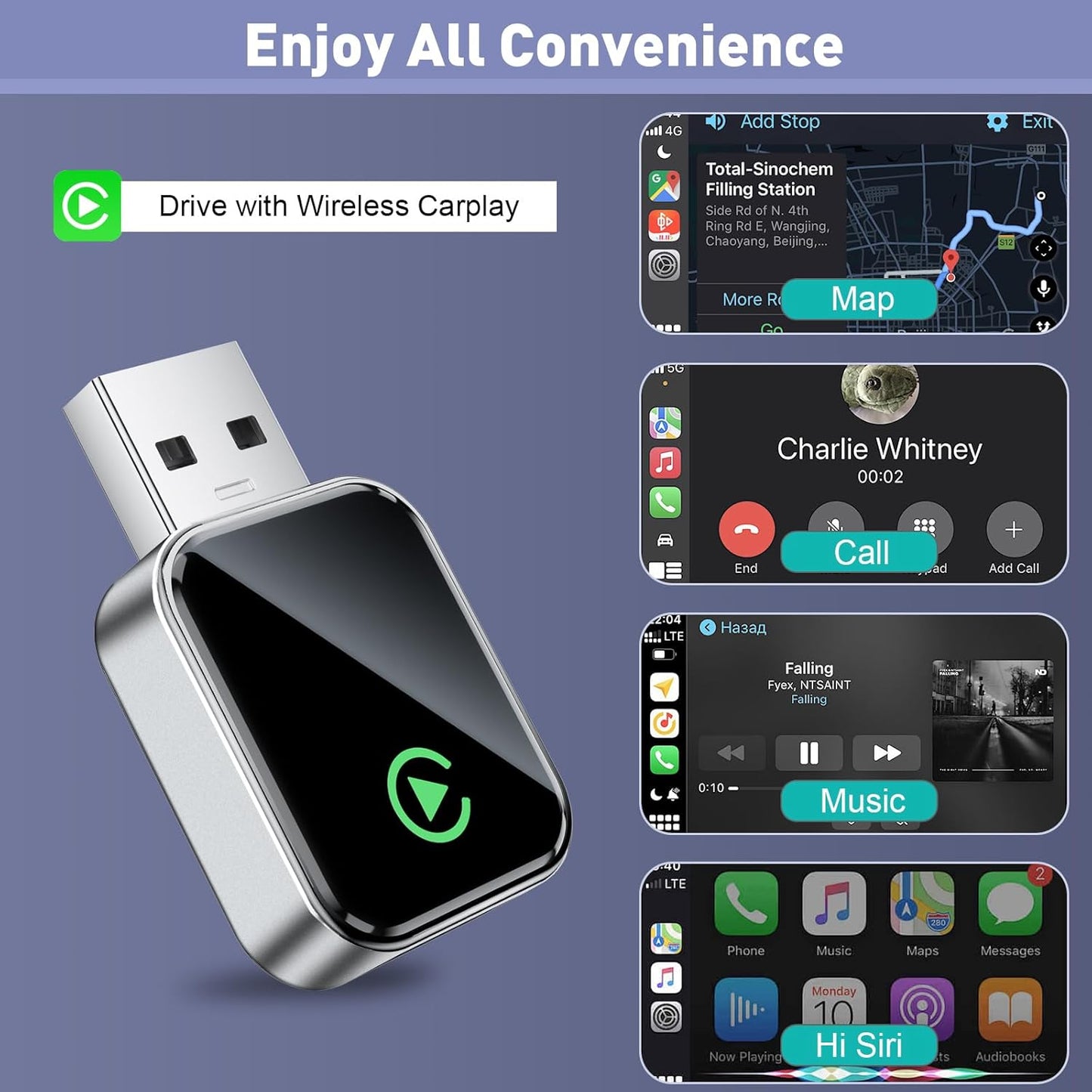 Wireless CarPlay Adapter for Apple iPhone, Fast Auto-Connect, No Latency, Plug and Play, Bluetooth 5.3 & WiFi 6, 2025 Mini Car Play Dongle for iPhone 6~16, Fit for 1000+ Cars, USB A/C