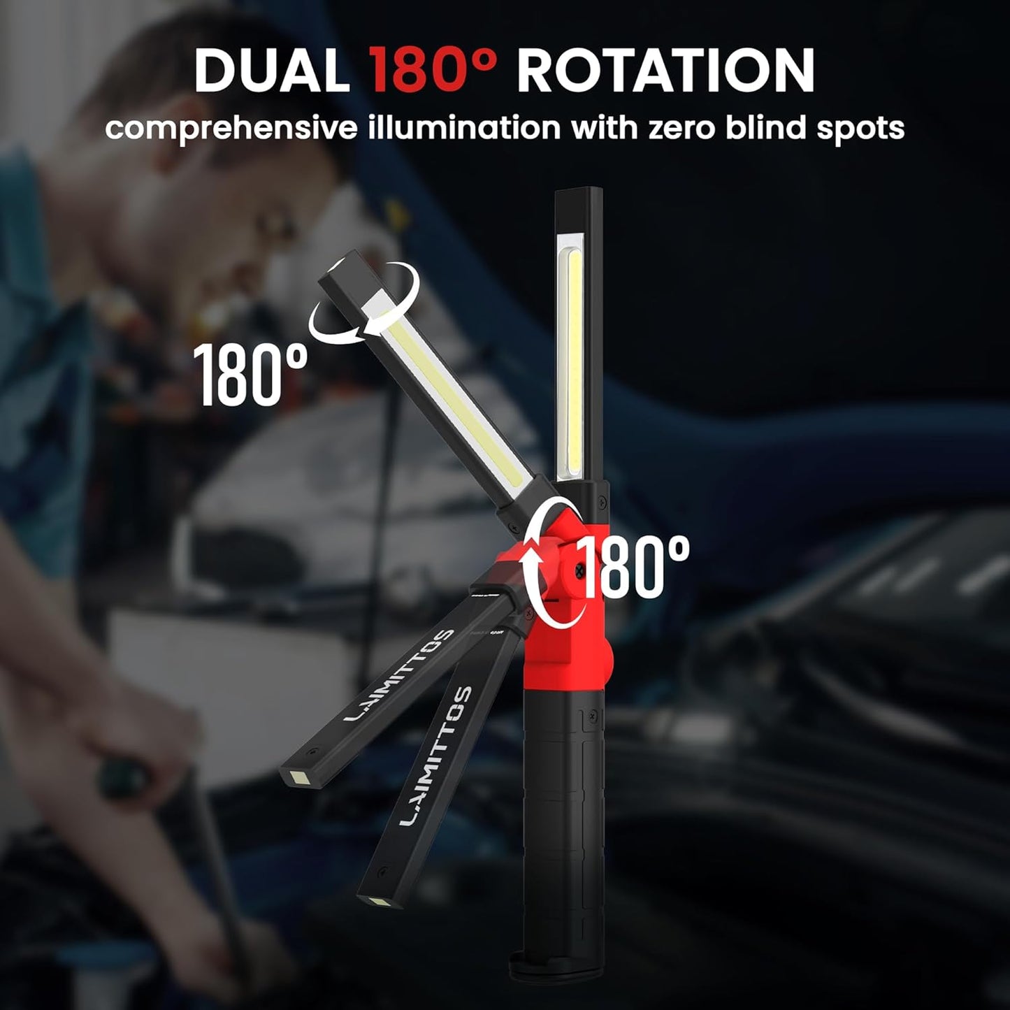 Rechargeable Work Light 2200mAh Magnetic LED Work Light Flashlight Mechanic Light Tool Gifts for Men Him, Foldable Lamp with Hook for Car Repair Emergency BBQ Grill (4 Pack)