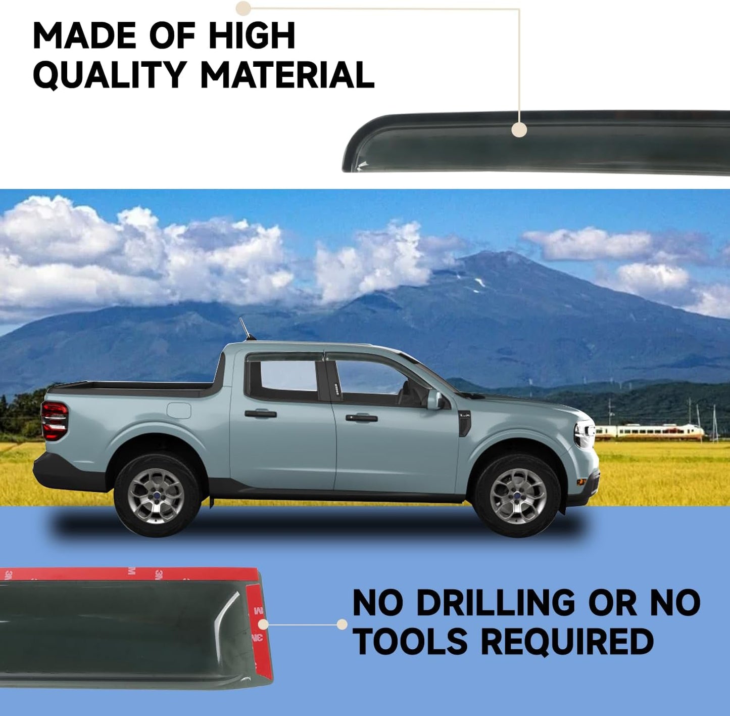 4PCS Window Rain Guards Fit for 2022 2023 2024 2025 Ford Maverick XL XLT Lariat, Smoke Tinted Side Window Visors Wind Deflectors, Outside Mount Side Vent Shades Shields