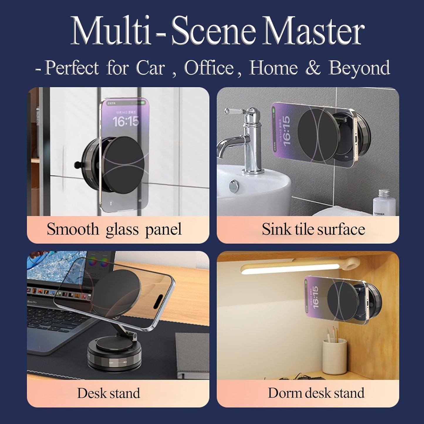 Upgraded Vacuum Magnetic Suction Phone Holder, Foldable 360° Mag Safe Car Mount, Fits i Phone 16/15/14 & Android | Portable for Car/Gym/Bathroom Mirror