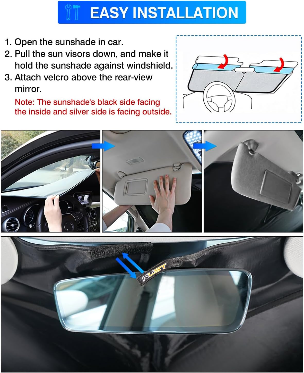 KUST Windshield Sun Shade for GMC Hummer EV 2022-2023 2024 2025 Window Shade Sun Visor Cover Foldable Blocks UV Rays Keep Your Car Cooler