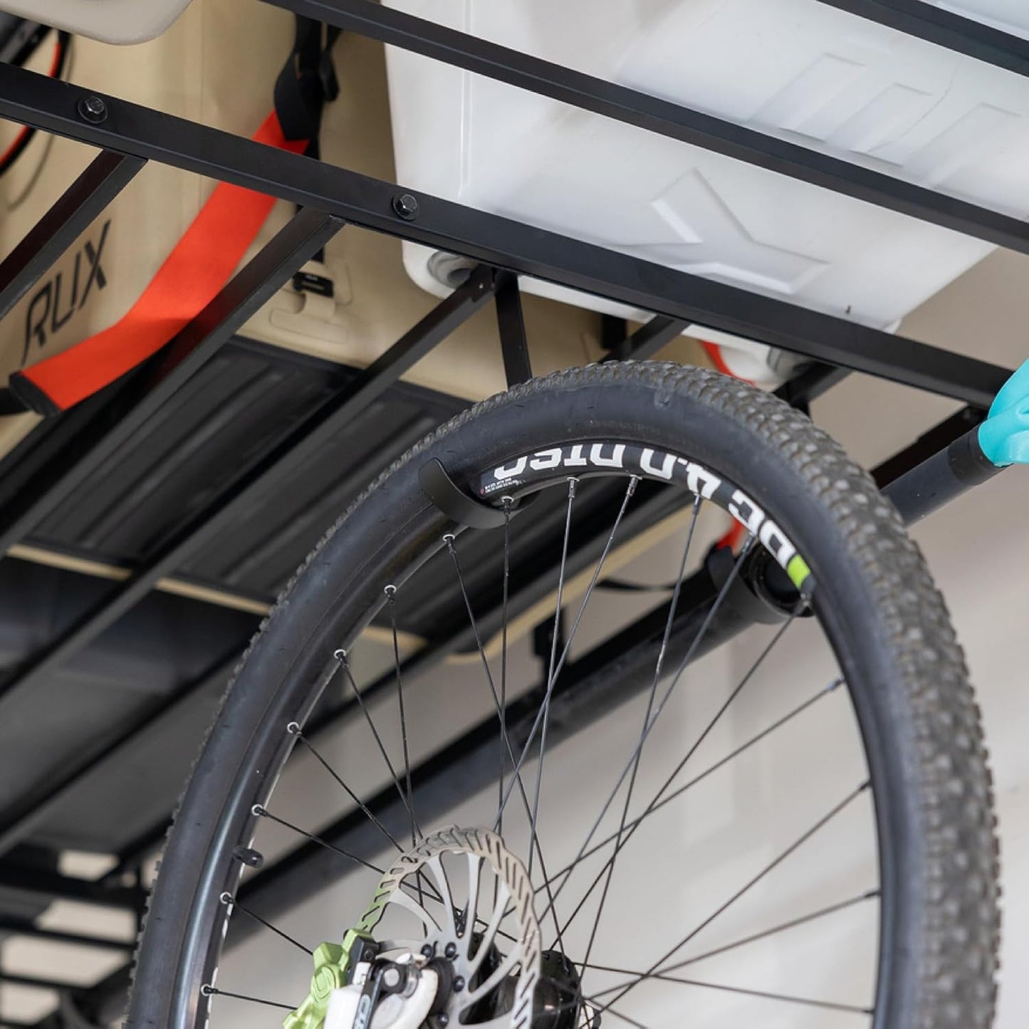 StoreYourBoard Heavy-Duty Ceiling Mounted Garage Shelving, Steel Overhead Ceiling Shelf, 3x8 Garage Organization Rack with Hooks, Holds 700 lbs