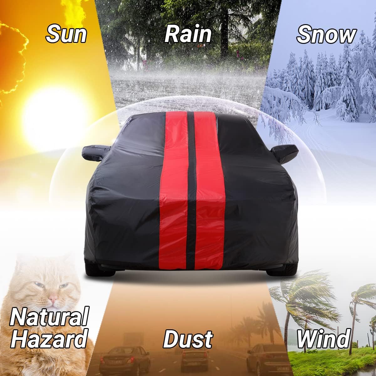 iCarCover Custom Car Cover for 2020-2025 Toyota GR Supra Waterproof All Weather Rain Snow UV Sun Protector Full Exterior Indoor Outdoor Car Cover (Stripe - Black/Red)