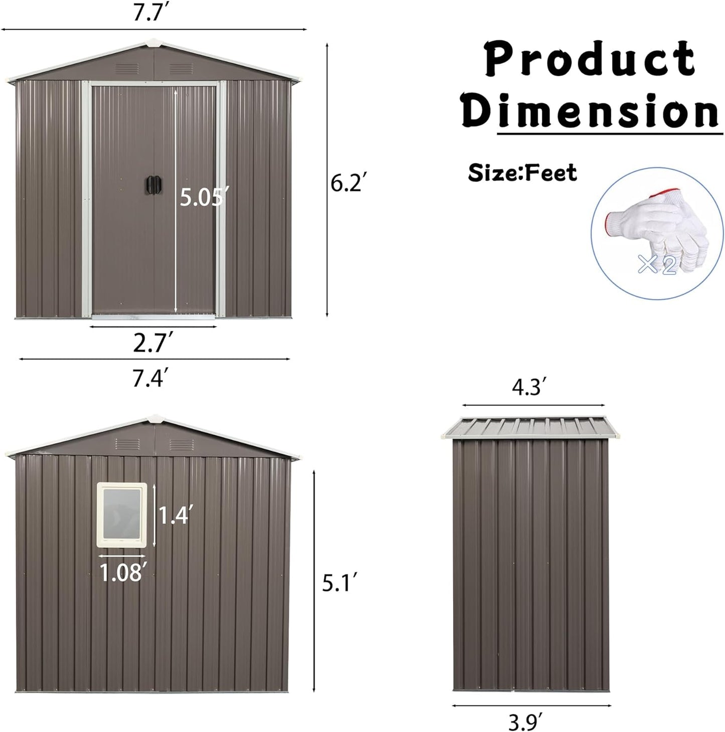 8 x 4 FT Outdoor Storage Shed, Large Metal Utility Garden Shed with Sliding Doors Sliding Doors, Waterproof Sloping Roof, Air Vents, Tool Storage House for Backyard Lawn, Gray