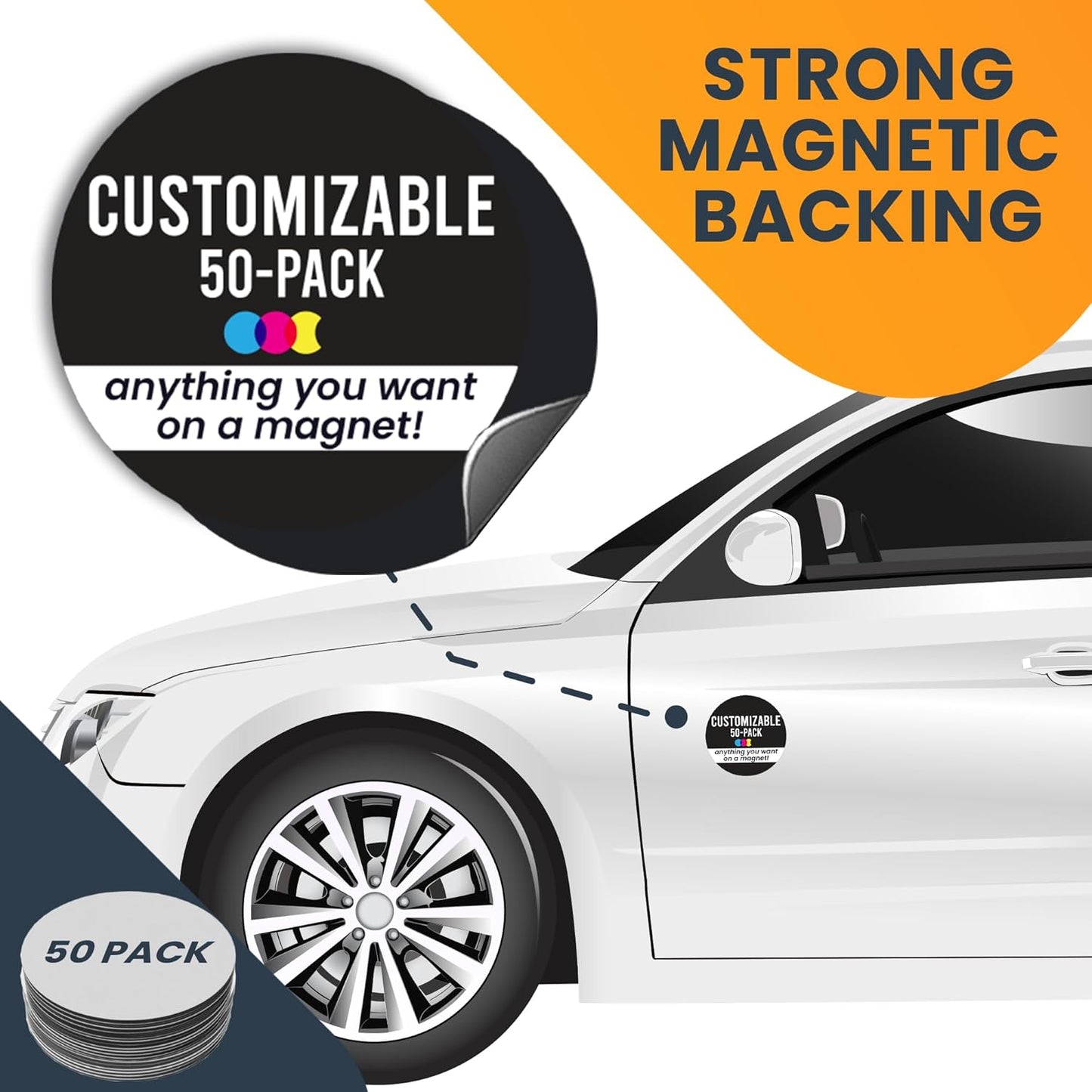 Magnet Me Up Customizable 30 Mil Round Magnet- 5β, 50 PK Weatherproof Car Magnet for Businesses, Sports Teams, Fundraisers & Personal Expression- Custom Text & Logo- Strong Magnetic Vinyl for Vehicles