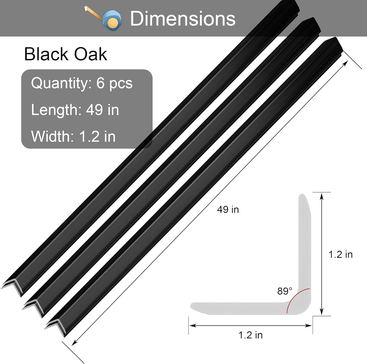 6 Pcs 49" Wall Corner Protector Trim, Black Wood Grain Edge Strip for Door and Window Frames Mirror Trim Backsplash Tile Edge (Black)