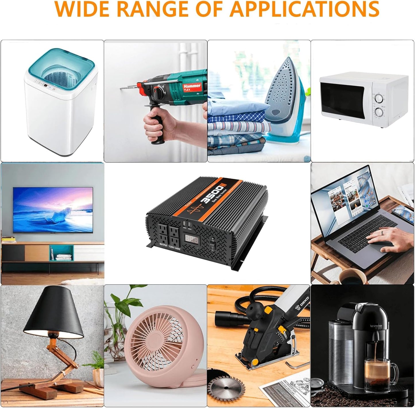 3500W Pure sine Wave Inverter 3500 watt Inverter 12 Volt Inverter RV Inverter Solar Inverter 12V to 120V Inverter 3500 watt Inverter Power Inverter with 4 Power outlets