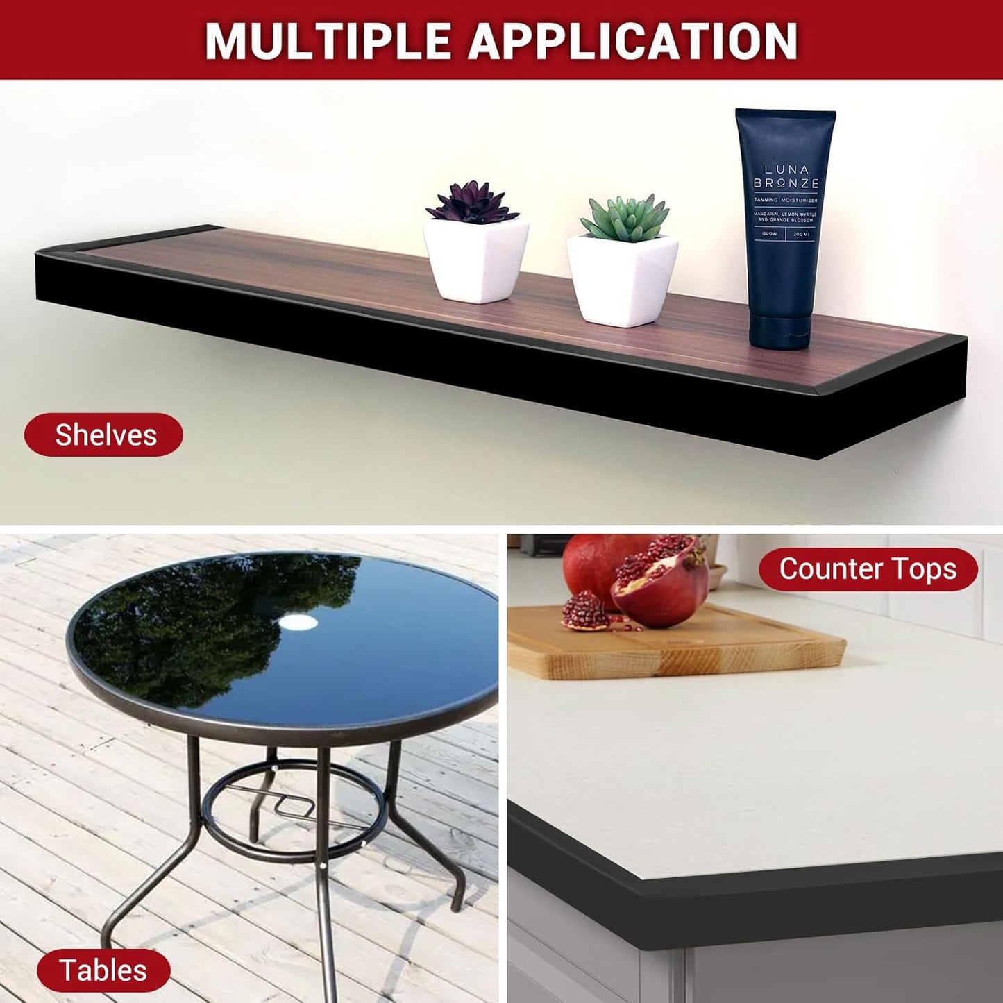 Rubber Edge Trim, 3/4" Self Adhesive Flexible U Channel Edge Protecter, EPDM Material Big Size Deep U Channel Gasket for Plywood, Tables, Desks, Cabinets, Black Color, 20Ft