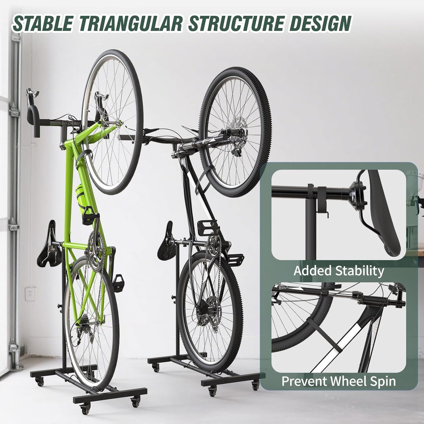 Vertical Bike Stand, Upright Bike Parking Rack Floor, Adjustable Bicycle Storage for Wheels Sizes up to 29", Freestanding Bicycle Organizer with Swivel Casters, Indoor Bike Holder for Garage Apartment