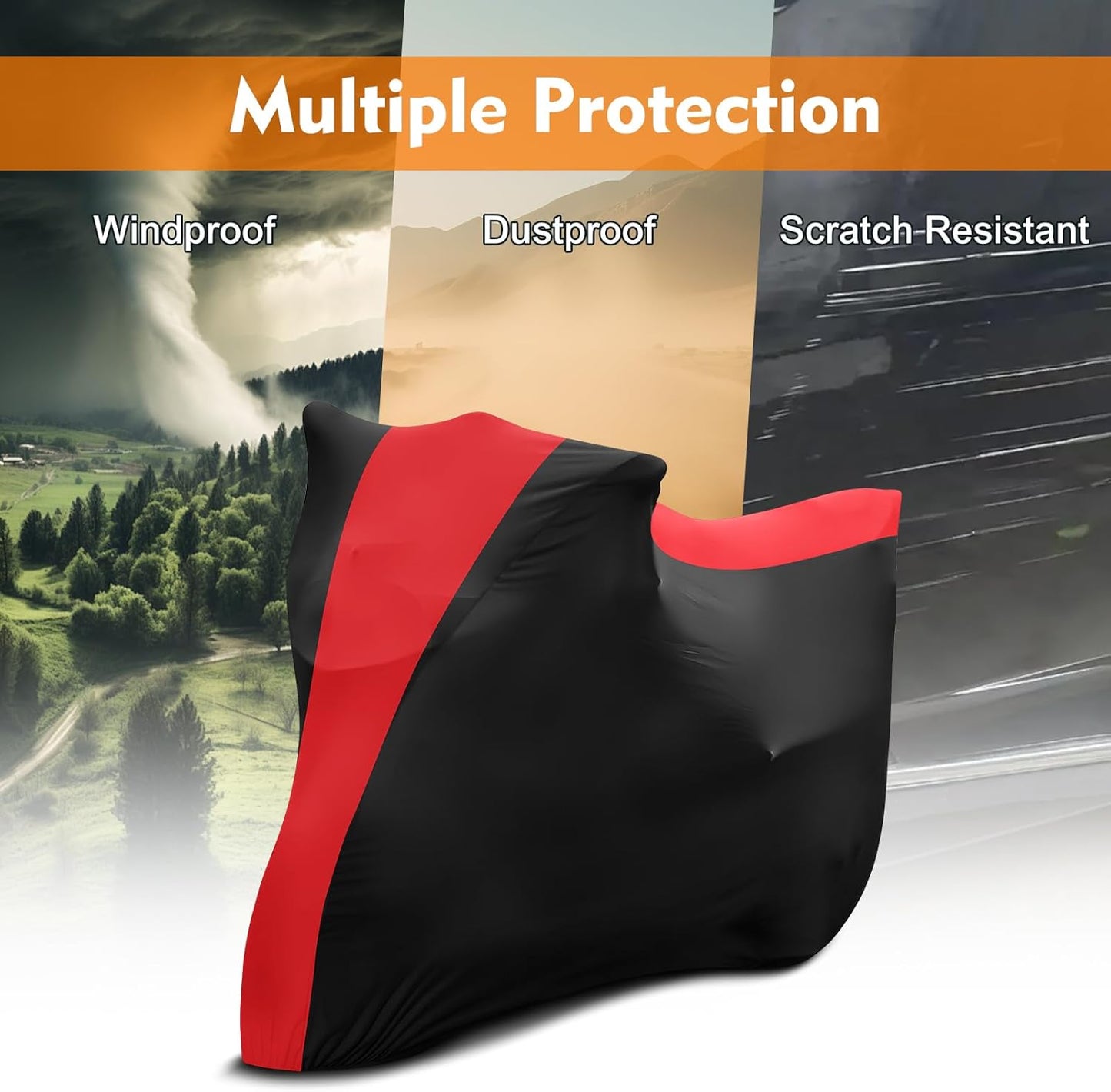 Indoor Motorcycle Cover, Soft Stretch Elastic Dustproof Protection Windproof Cover for Bike, Black and Red Stitching Motorcycle Cover for 96 x 41 x 49 in