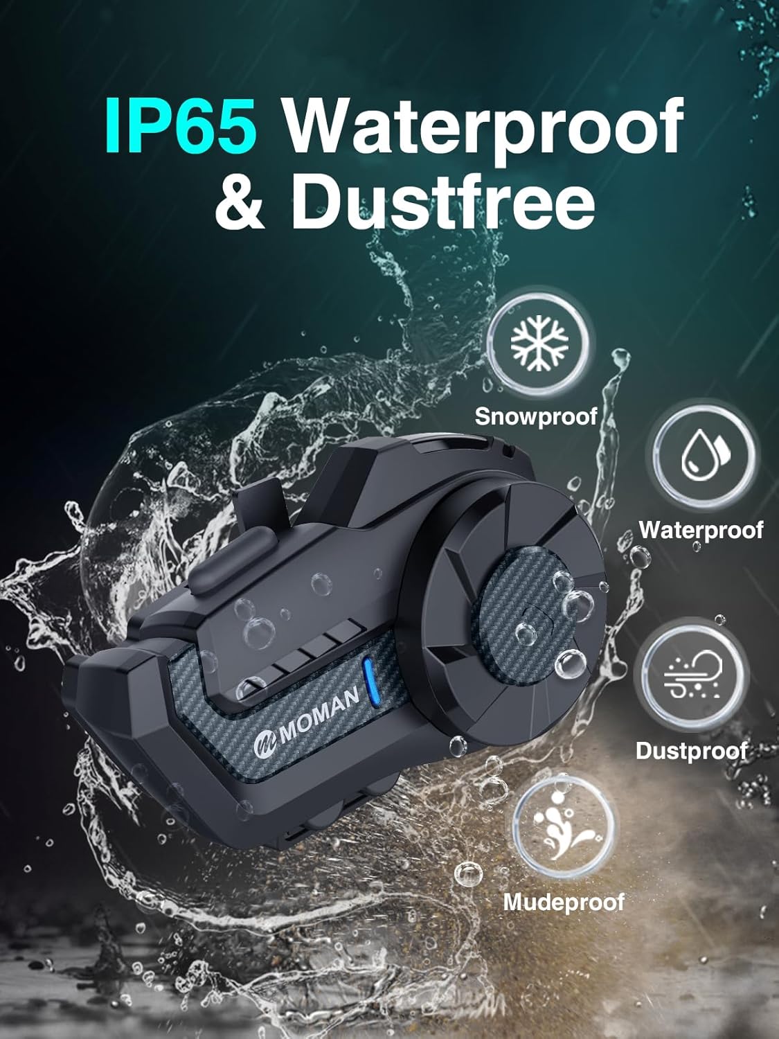 Moman Motorcycle Intercom, H2 Pro【2 Pack Carbon Fiber】 Motorbike Helmet Communication System up to 1000M with DSP&CVC Noise Cancellation FM Music Share, Motorcycle-Intercom-Headset-Helmet-Motorbike