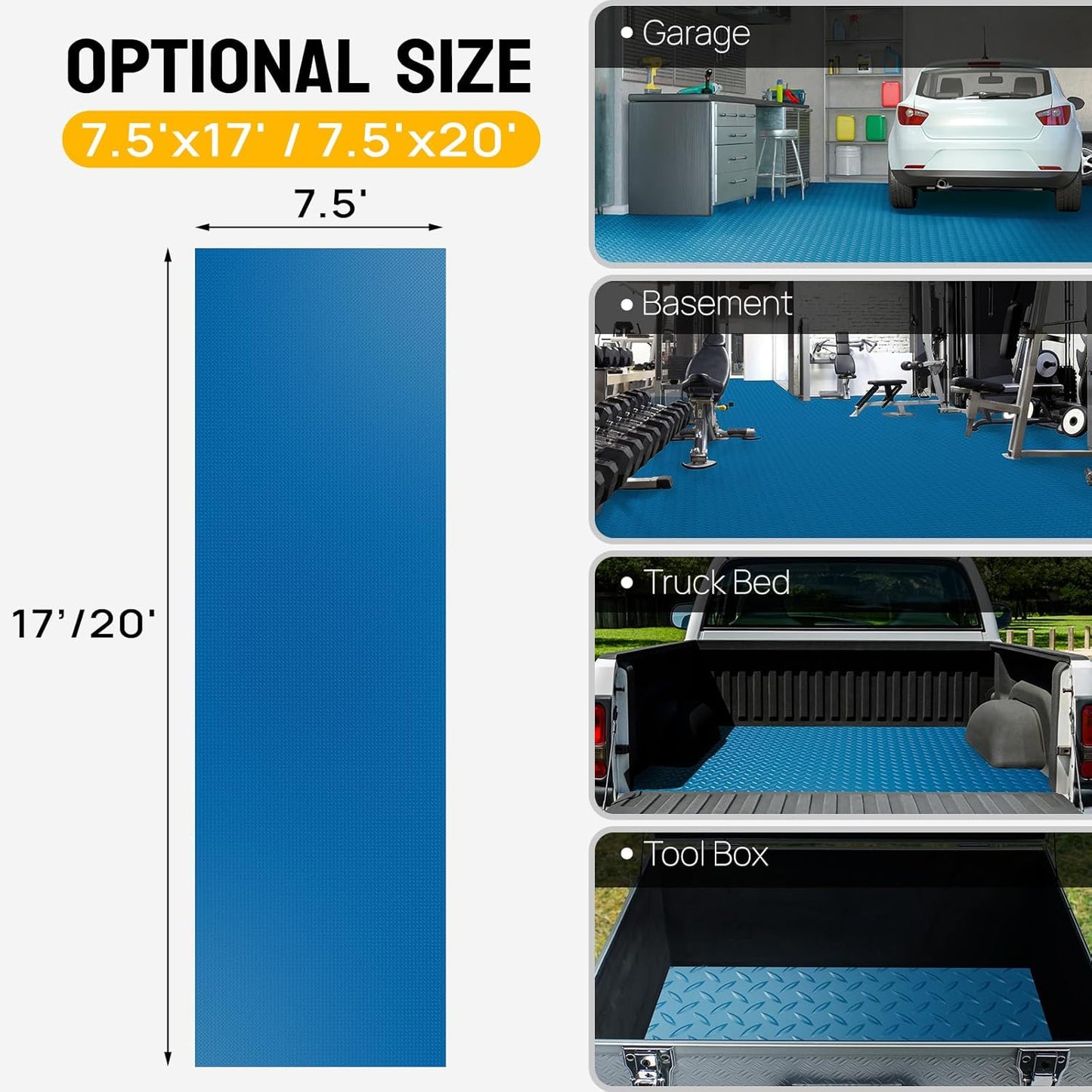 TUFFIOM 7.5 x 17 FT Garage Floor Mat, Thickened Diamond Plate PVC Garage Mats Flooring Roll for Under Car, Garage Car Parking Mats for Compact SUVS, Sports Car