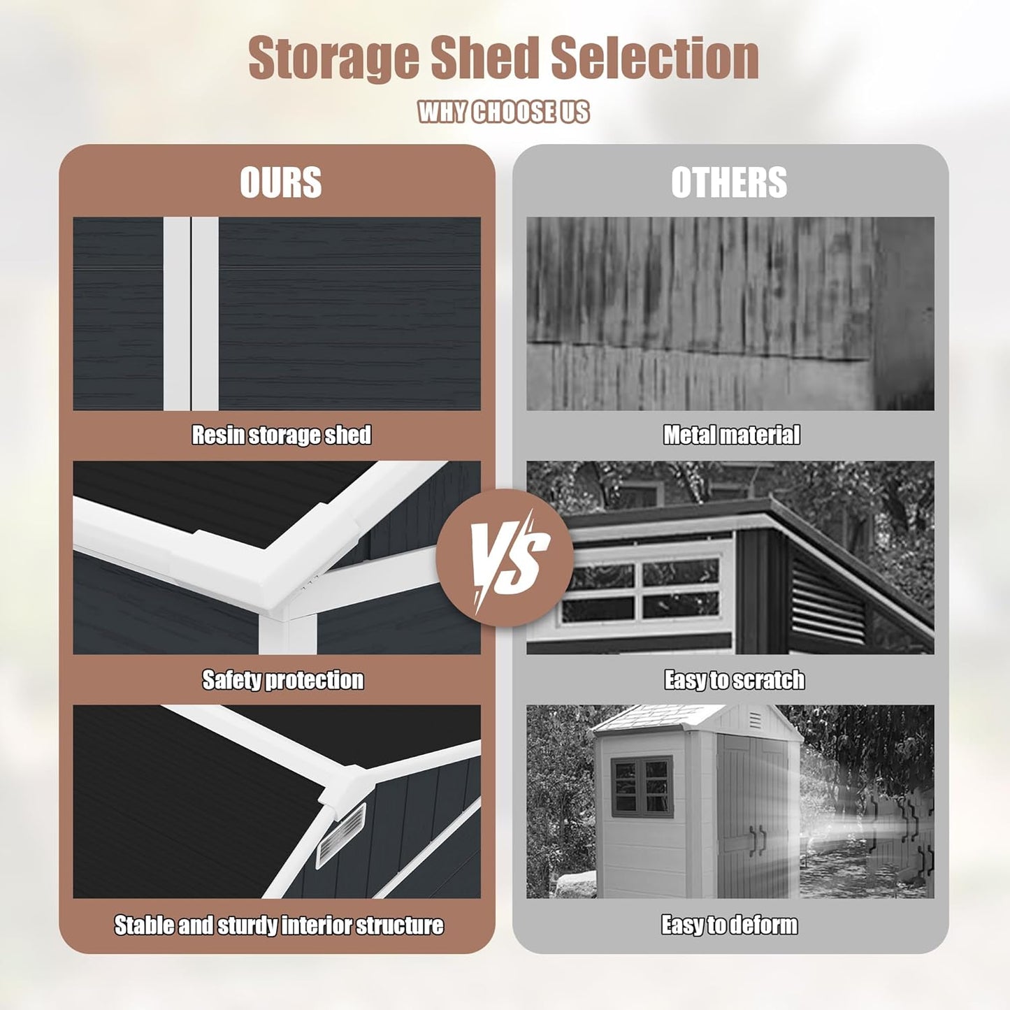 MyVoice 8x7 FT Outdoor Resin Storage Shed with HD Window, Rustproof Waterproof Garden Tool Shed, 12mm Thickened PP Panels, Large Capacity Outdoor Utility House for Backyard Patio (with Floor)