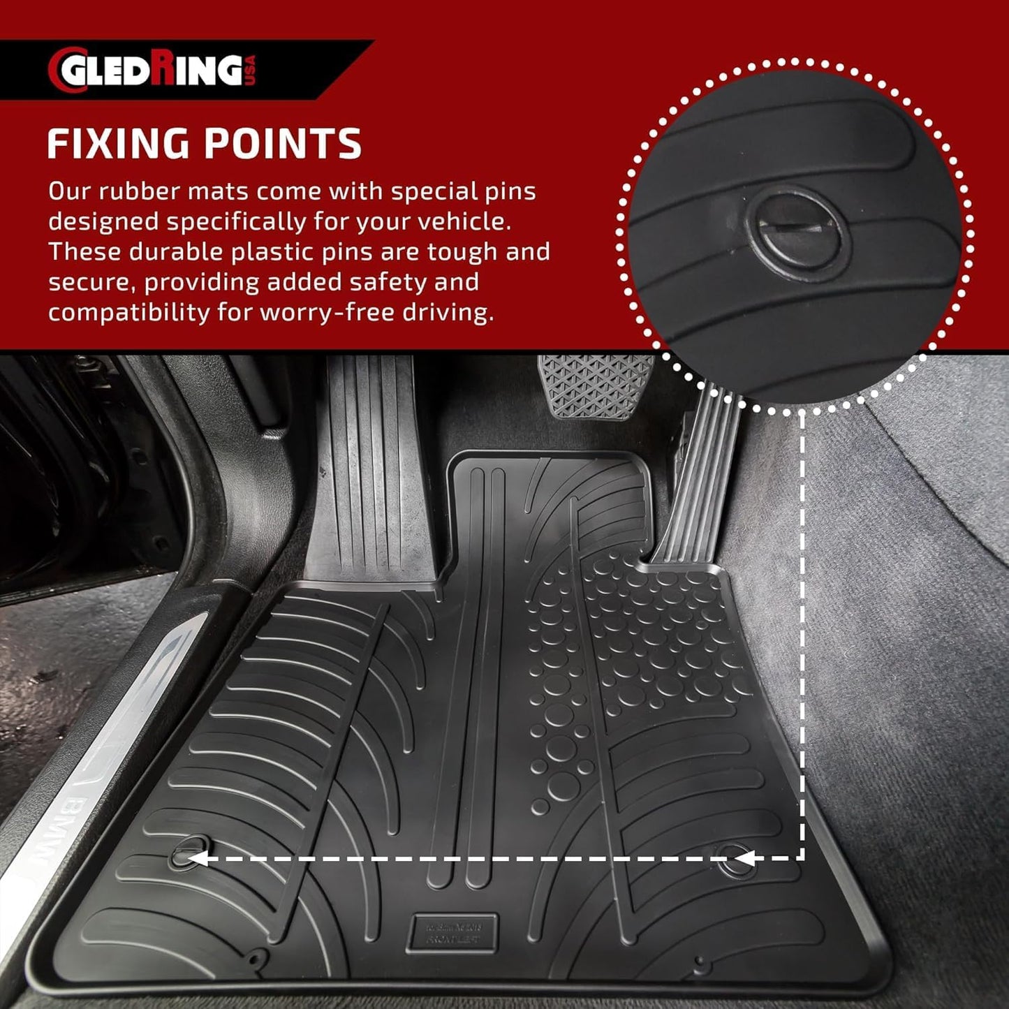 Gledring USA Custom Fit All-Weather Rubber Floor Mats Intended for Mercedes GLC Class (X254) 2023-2024, No Trimming Required, Tailored Custom Fit, Protects from Rain, Mud, & Snow