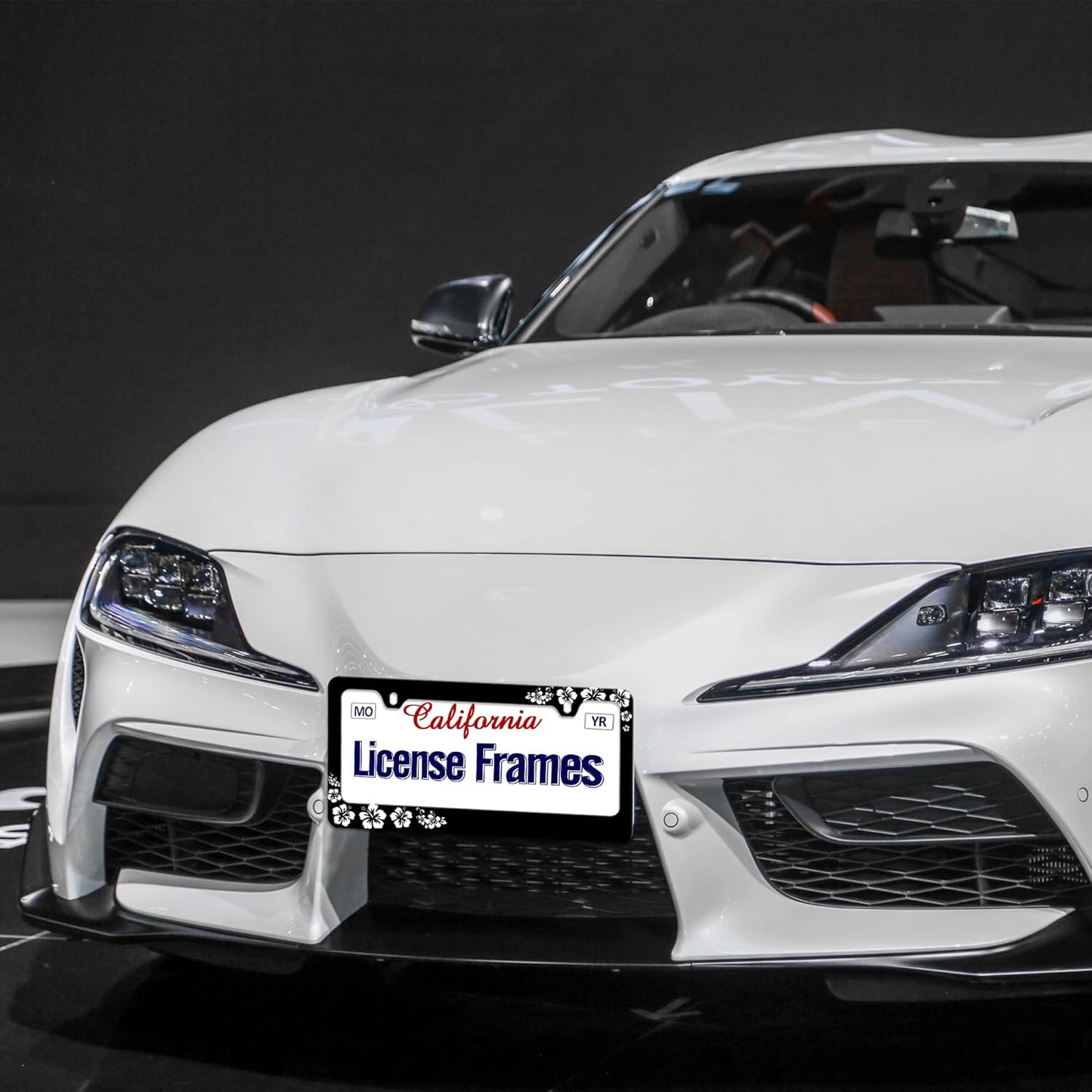 Stainless Steel Hibiscus Flower License Plate Frame Hibiscus License Plate Holder, Tropical Floral Car License Plate Covers Accessory tag Frame with Screws for Women 12.3" X 6.3"