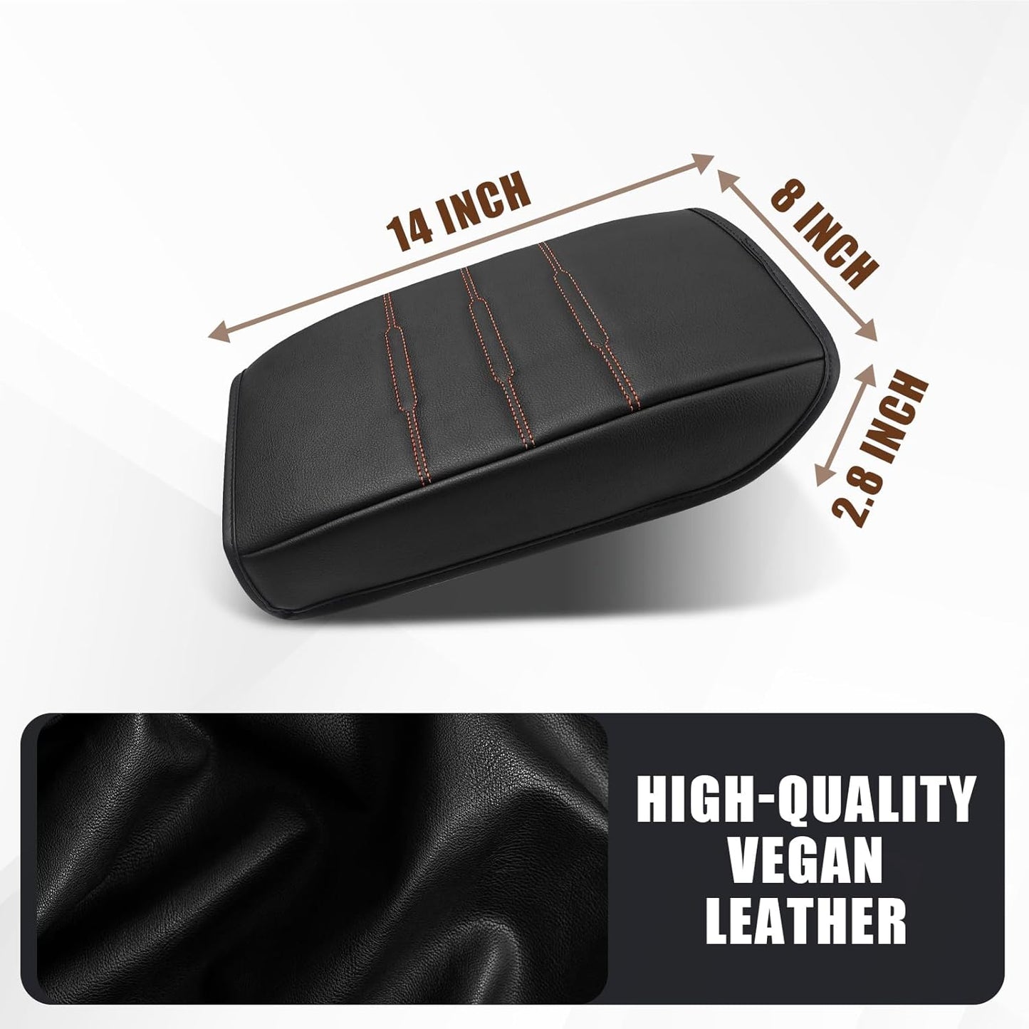 Muslogy Center Console Cover Compatible with 2023+ 2025 2026 Honda CR-V Accessories CRV Hybrid LX EX EX-L Sport Touring Armrest Cover Lid Cushion Protector Vegan Leather Extra Soft(Black/Orange Trim)
