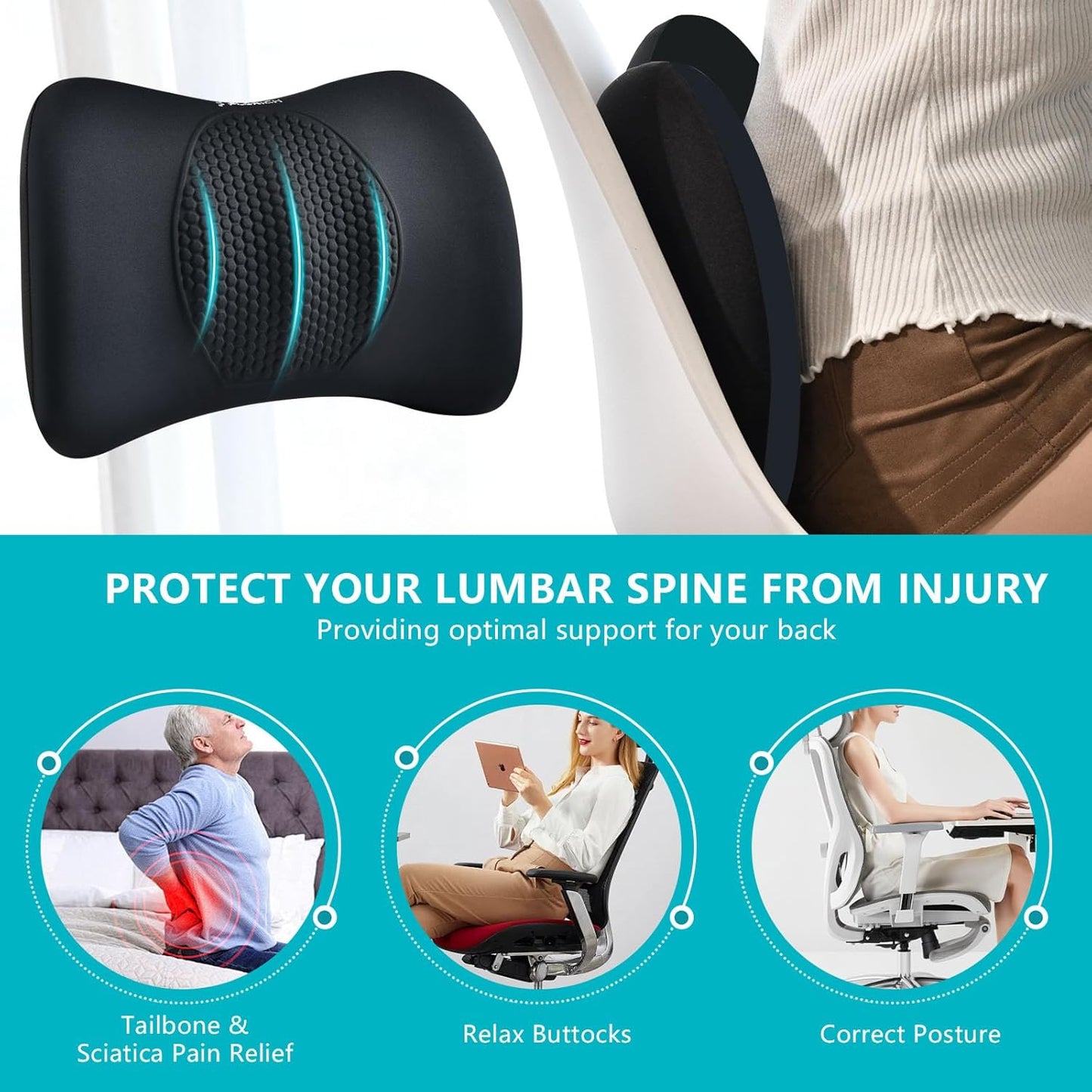 FLORICH Car Seat Cushion and Back Support for Office Chair Memory Foam Chair Cushions Pressure Relief Seat Pads with Gel Massage Point Lumbar Support(Black)