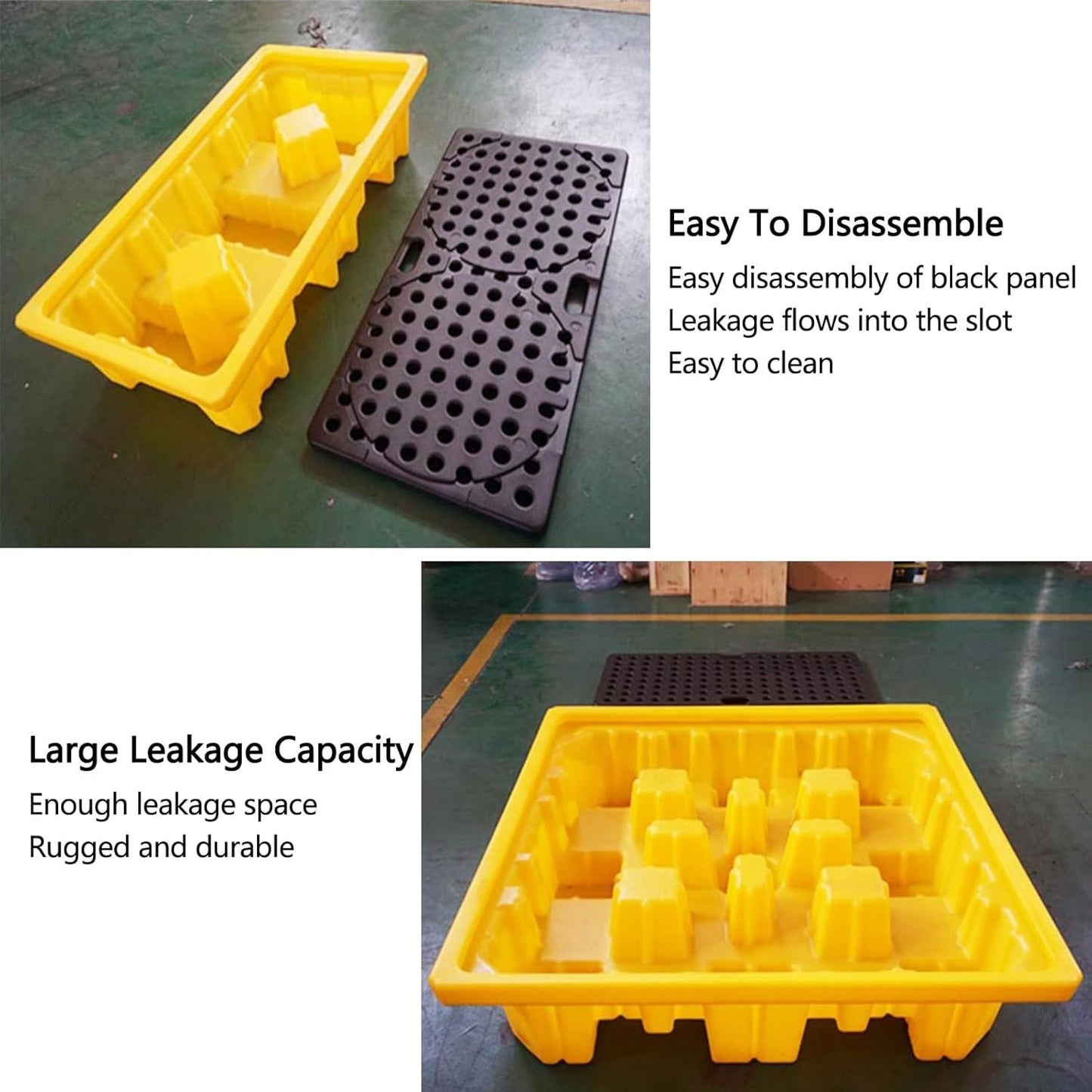 2 Drum Containment Spill Pallet, Polyethylene Low Profile Paint Bucket Tray, Industrial Garage Storage Detachable Shipping Leakproof Platform (Color : Yellow-5 Pack, Size : 51.2"x26.8"x3.9"